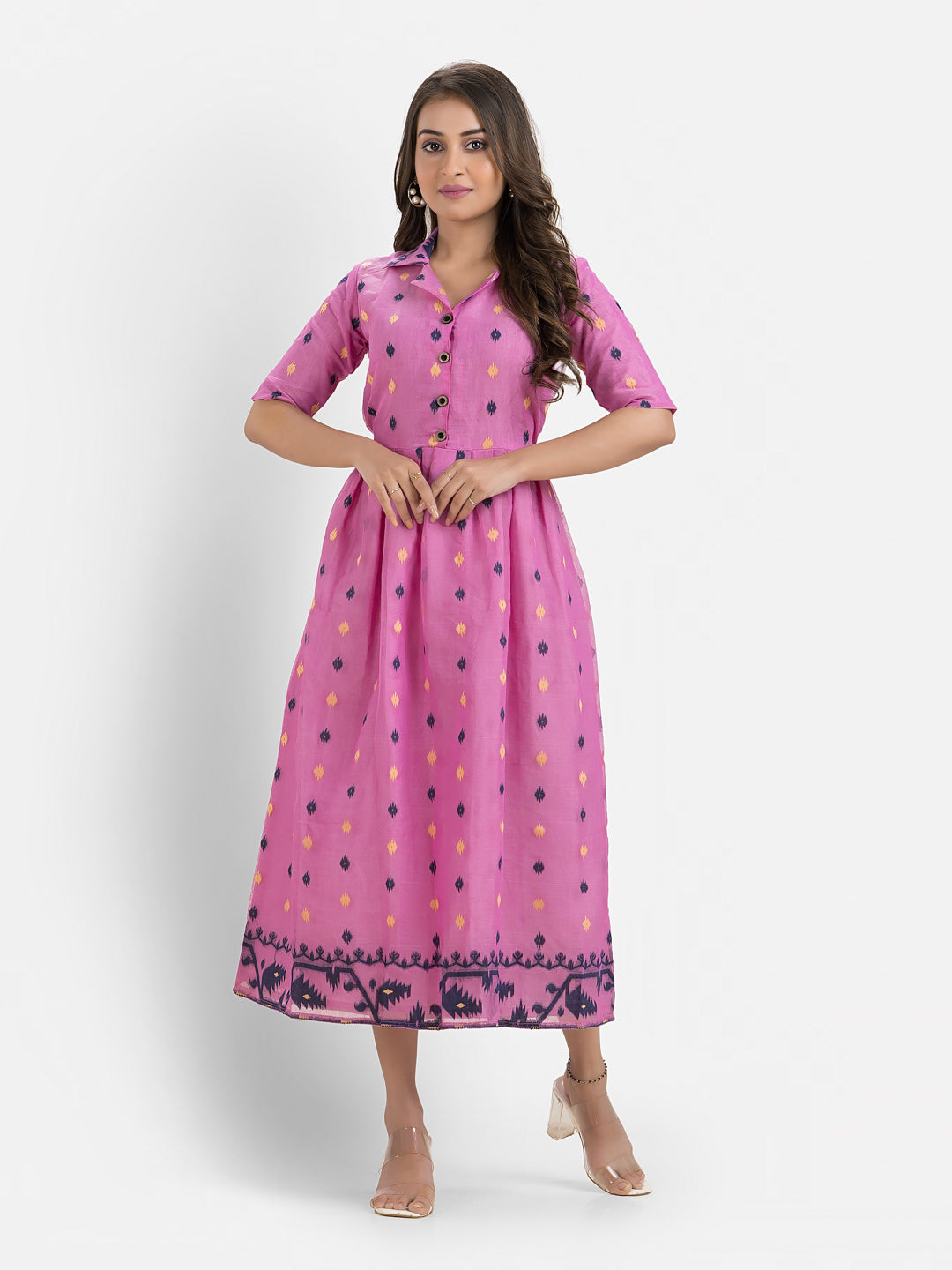 Women's Handwoven Pink Jamdani Dress