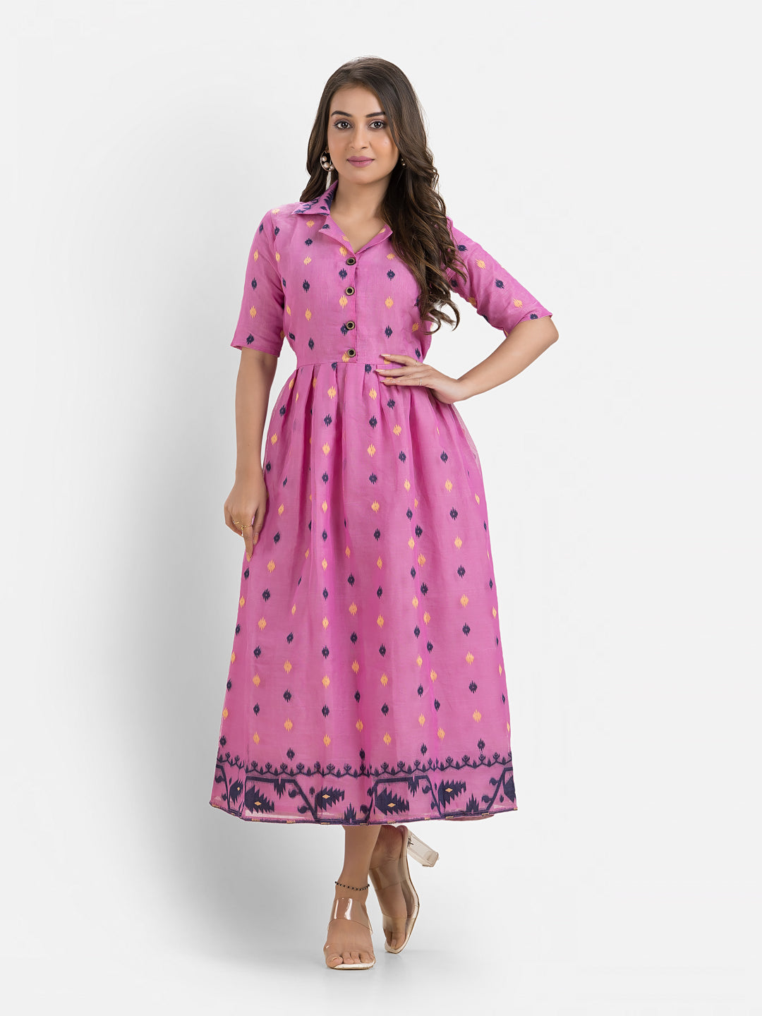 Women's Handwoven Pink Jamdani Dress