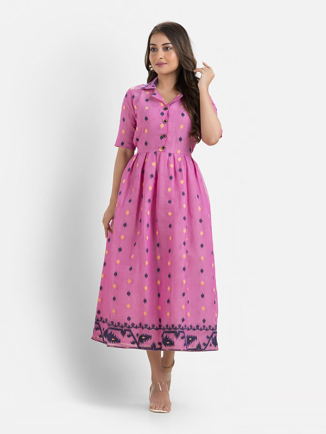 Women's Handwoven Pink Jamdani Dress