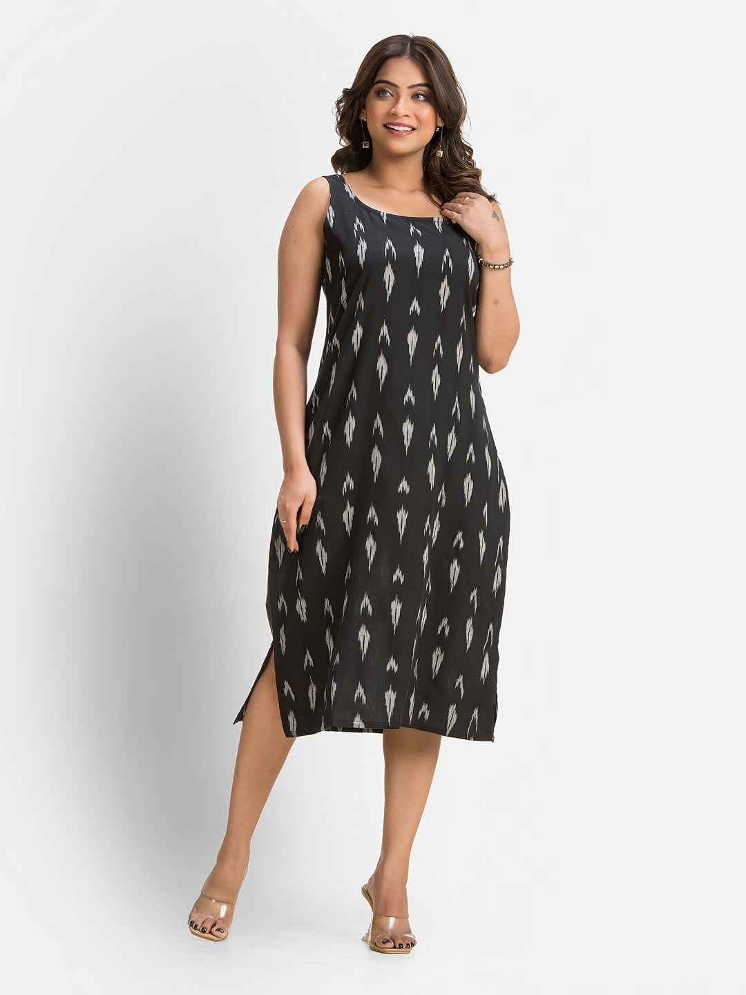 Women's Black Cotton Dress With Wine Dhanikhali Jacket