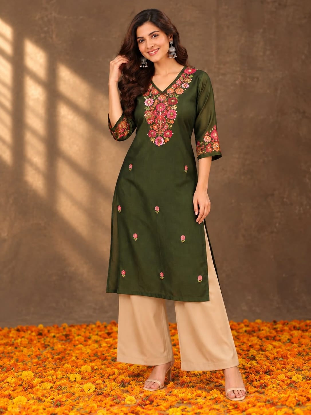 Women's Green Handwork Kurti