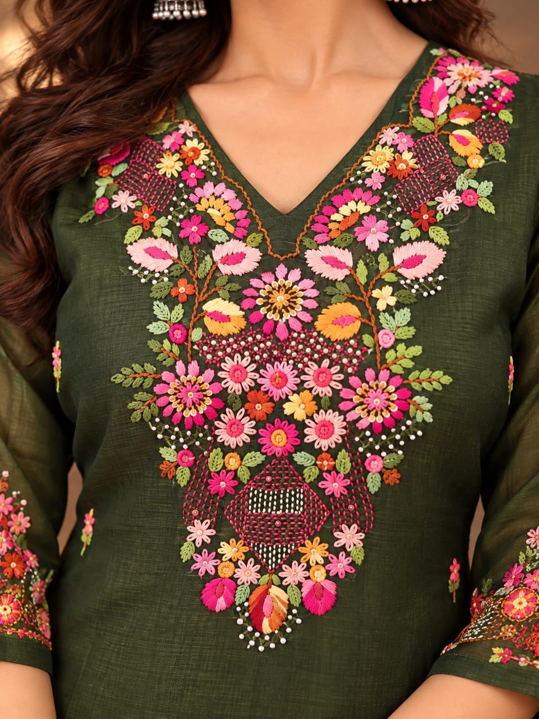 Women's Green Handwork Kurti