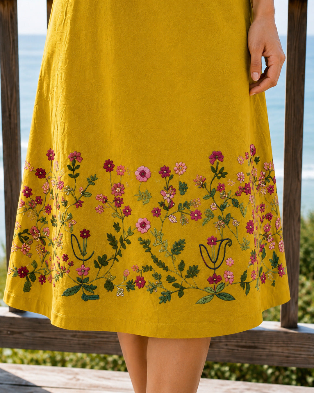 Women's Thread Work Yellow Dress