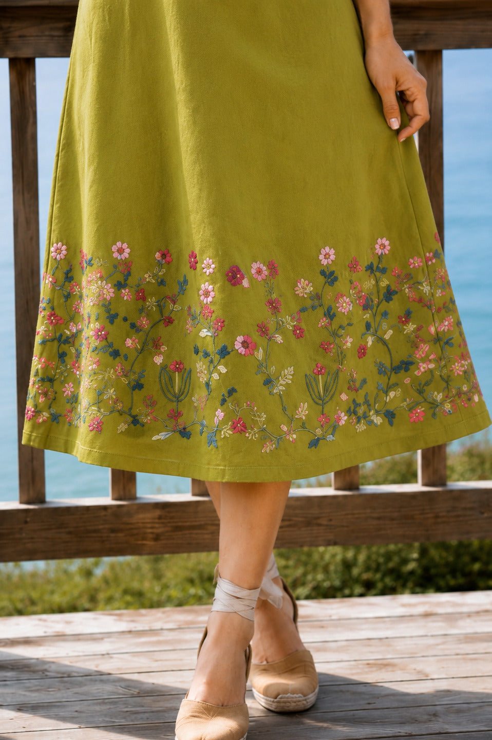 Women's Thread Work Green Dress