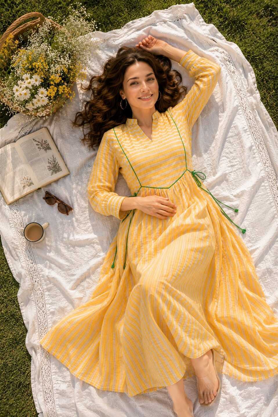 Women's Yellow 3/4th Sleeves dress