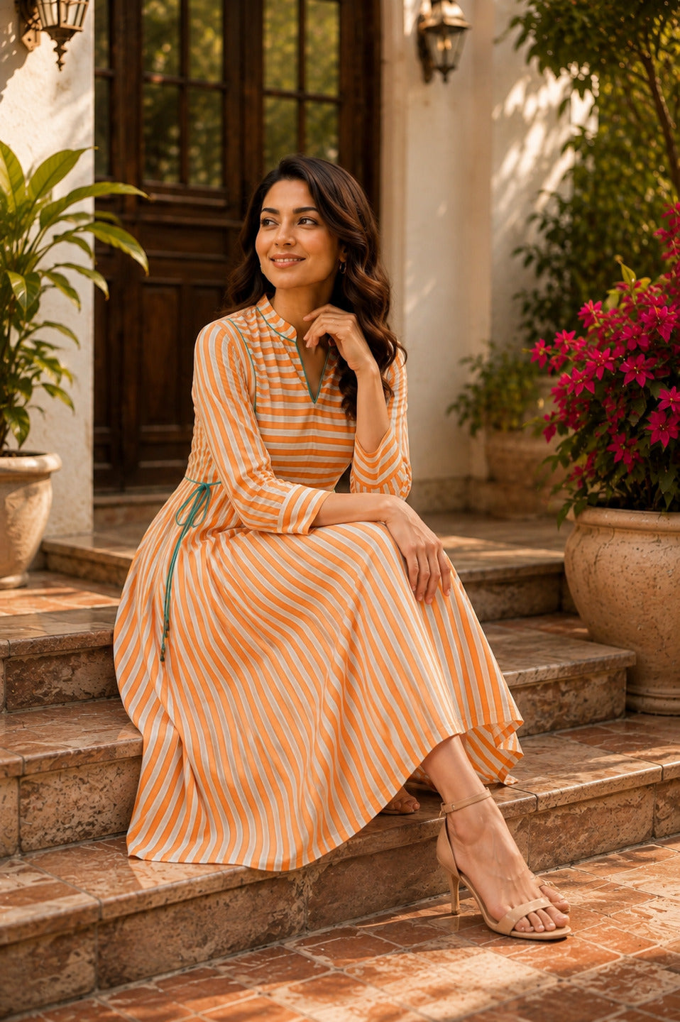 Women's Orange 3/4th Sleeves dress