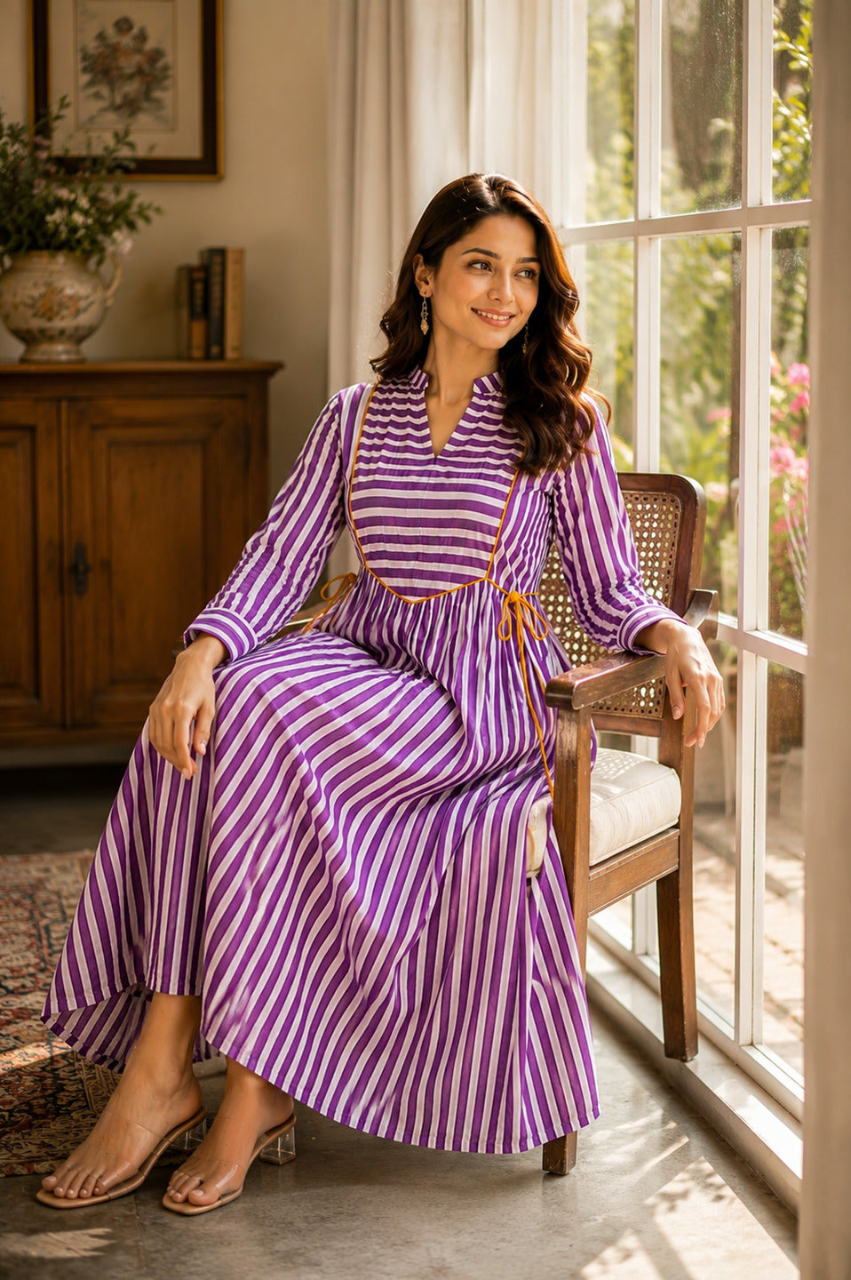 Women's Purple 3/4th Sleeves dress