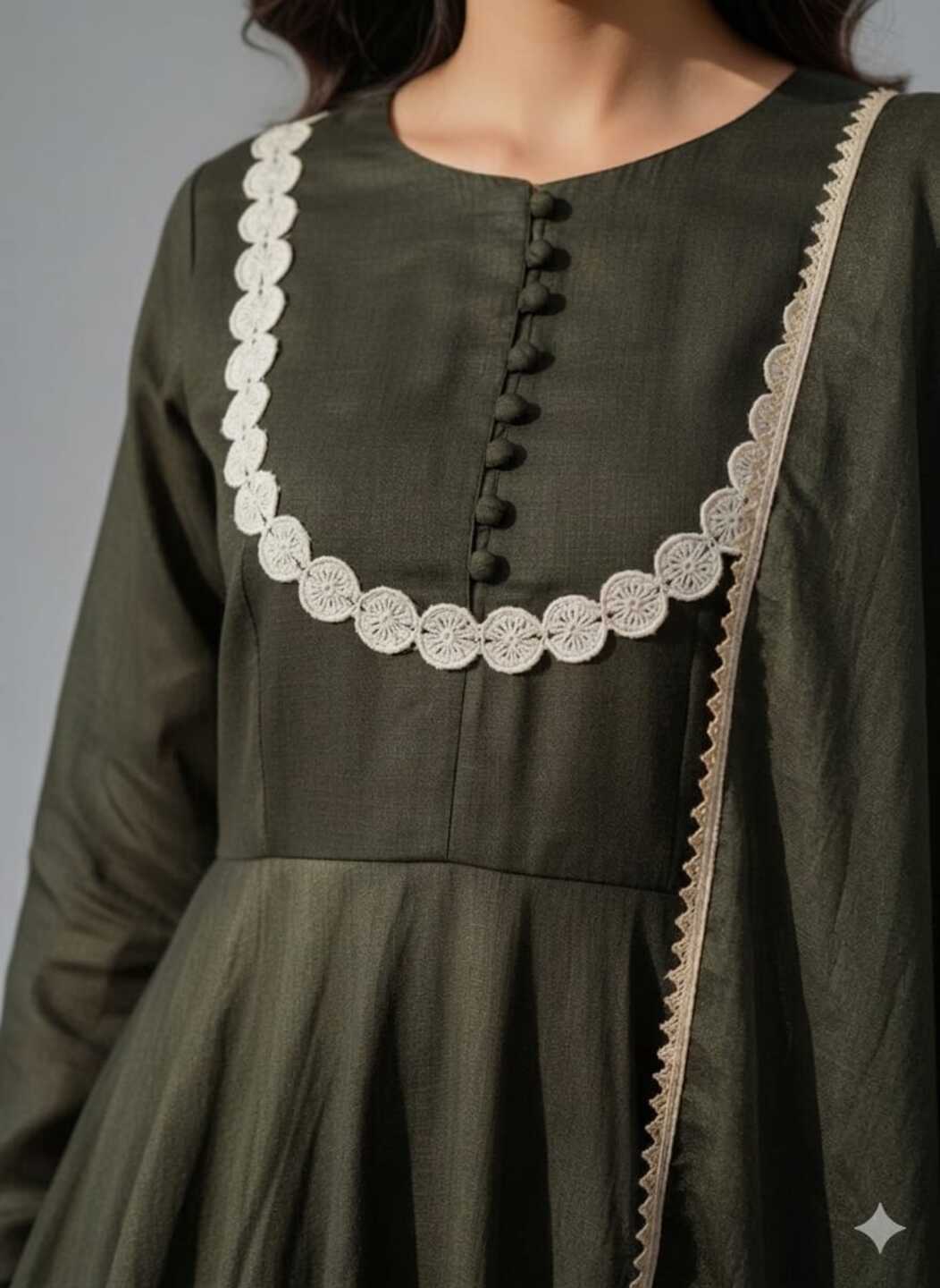 Women's bottle green dress with matching pants and dupatta, stylish traditional attire by Crazy Needle Online.