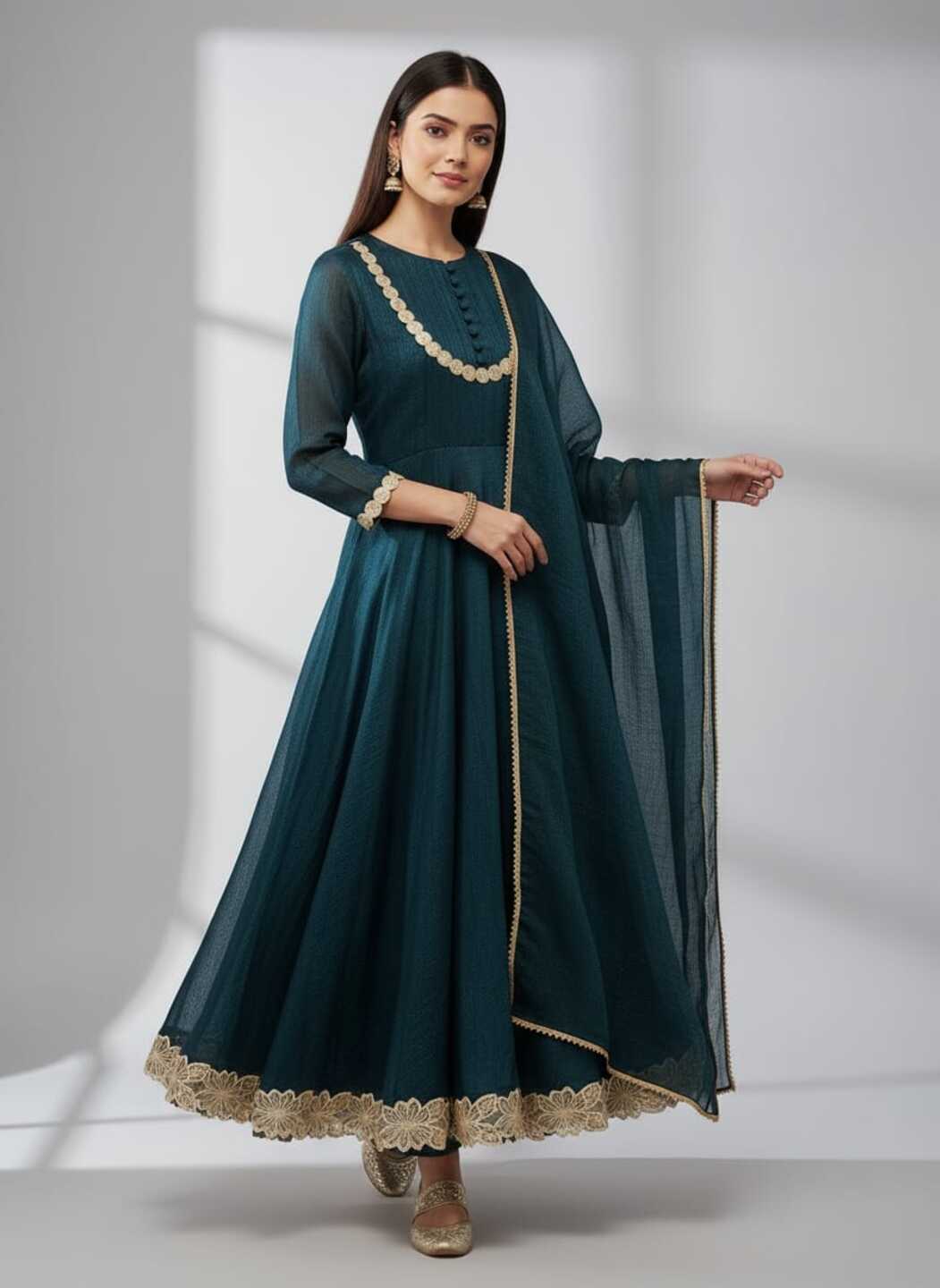 Women's Blue Dress With Pant And Dupatta - Crazy Needle Online