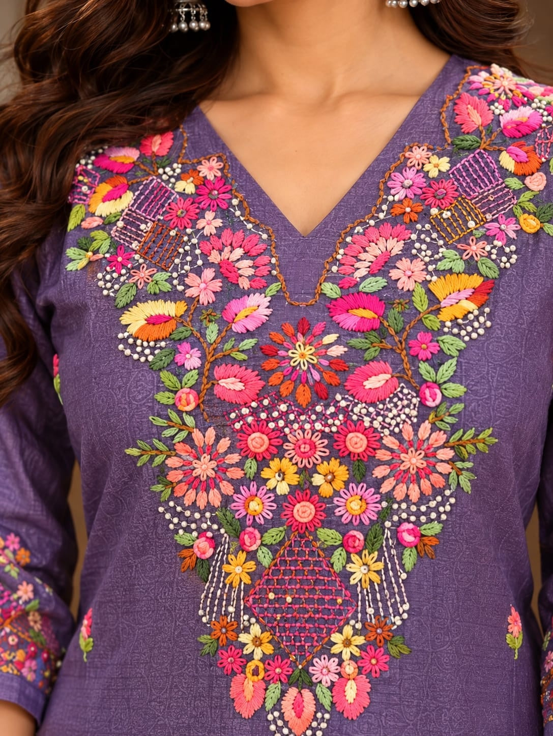 Women's Lavender Handwork Kurti
