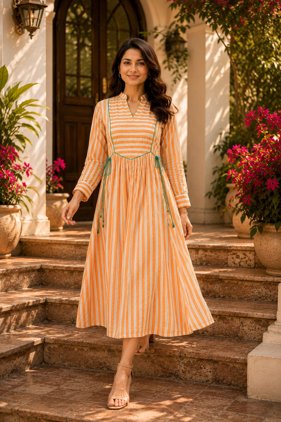 Women's Orange 3/4th Sleeves dress