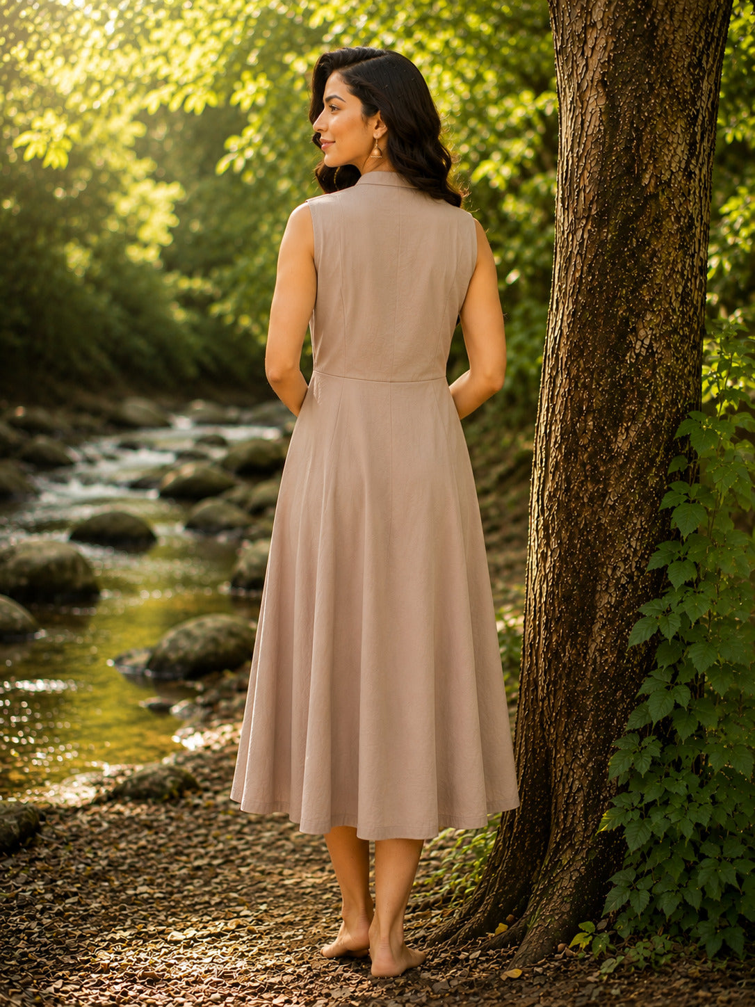 Women's Grey Floral Embroidered Halterneck Dress