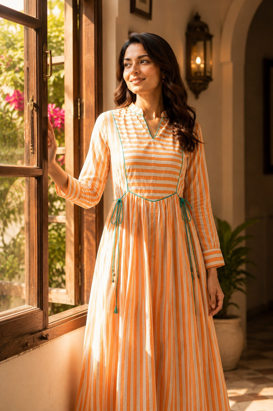 Women's Orange 3/4th Sleeves dress