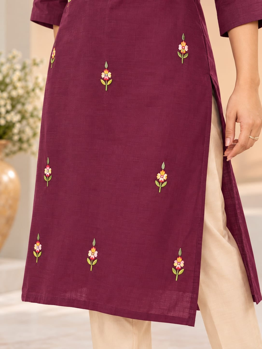 Women's Purple Threadwork Kurti