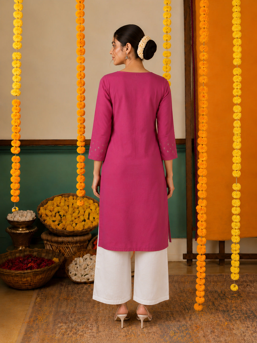 Women's Floral Embroidered Pink Kurta