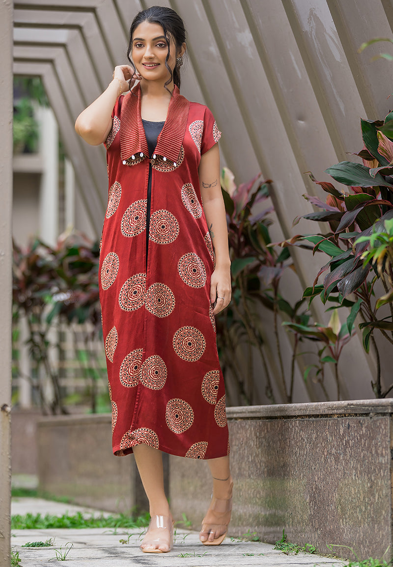 Women's Maroon Silk Shrug - Crazy Needle Online