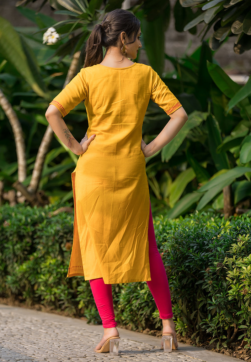 Beautiful Mustard Yellow Hand Painted Kurti