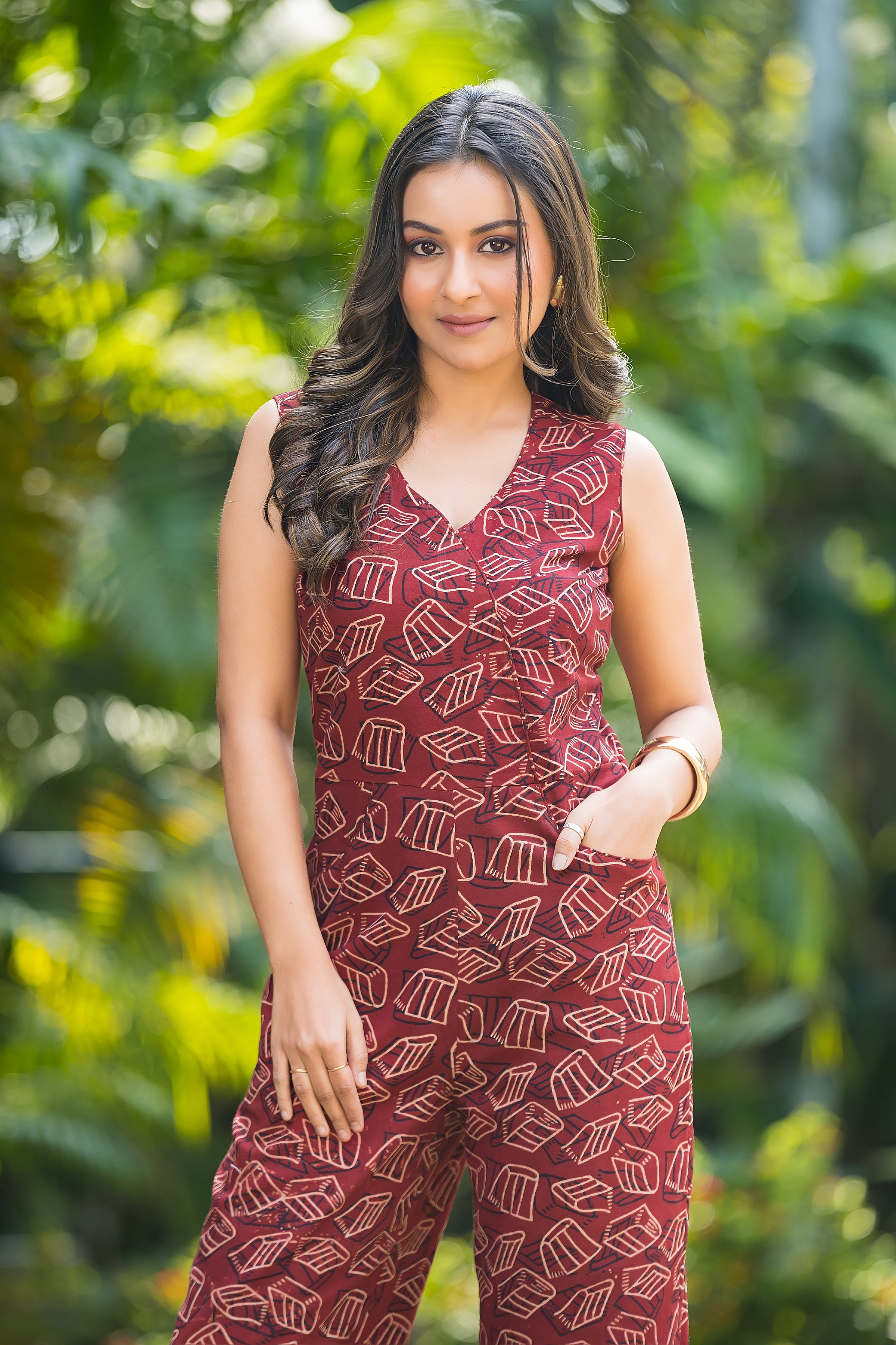 Women's Maroon Ajrakh Cotton Jumpsuit