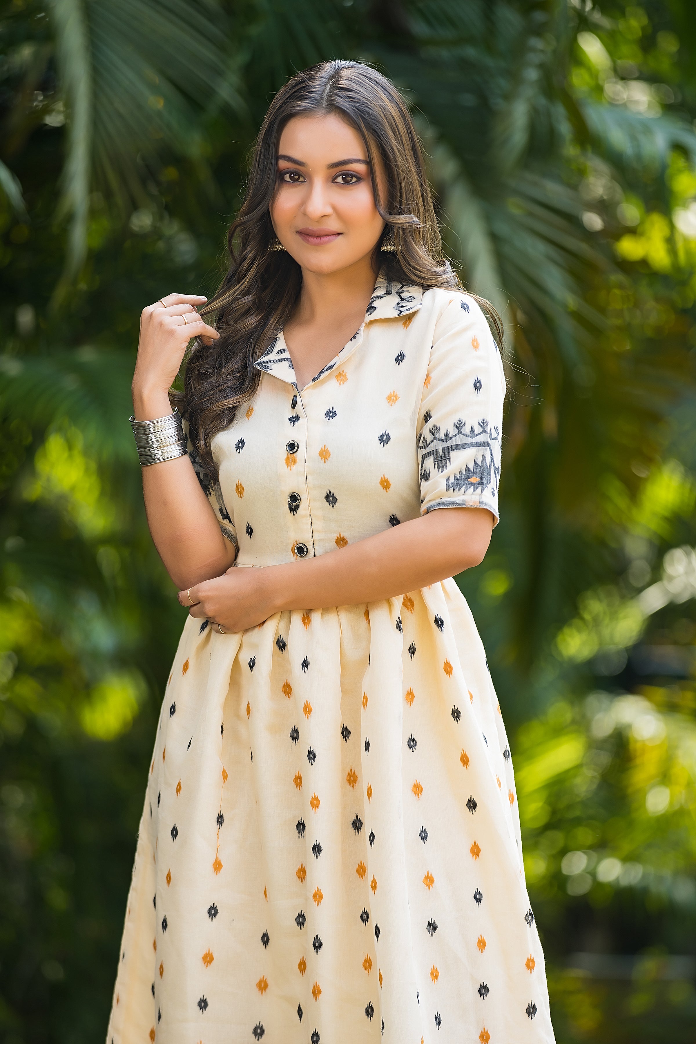 Women's Handwoven Off-White Jamdani Dress