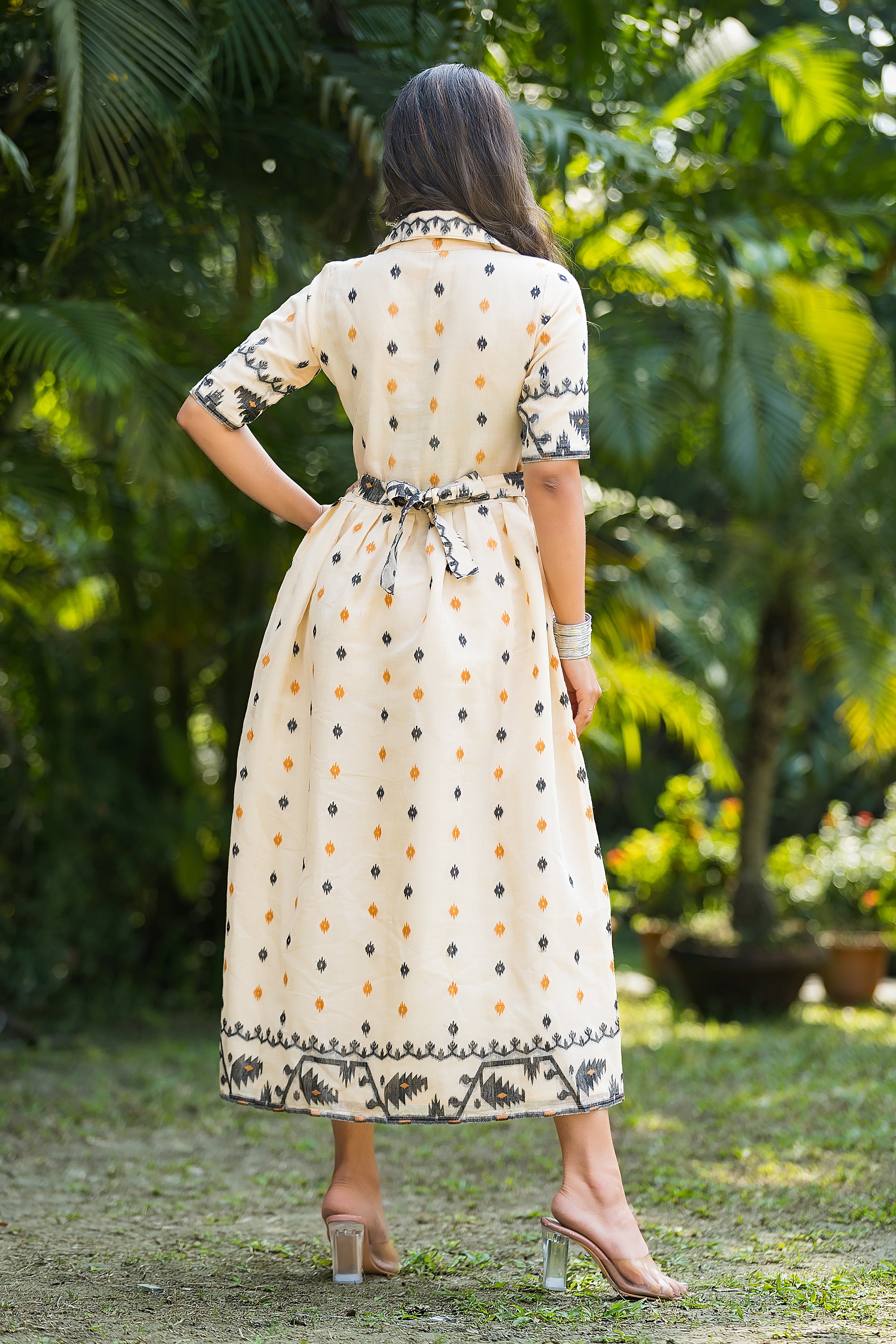 Women's Handwoven Off-White Jamdani Dress