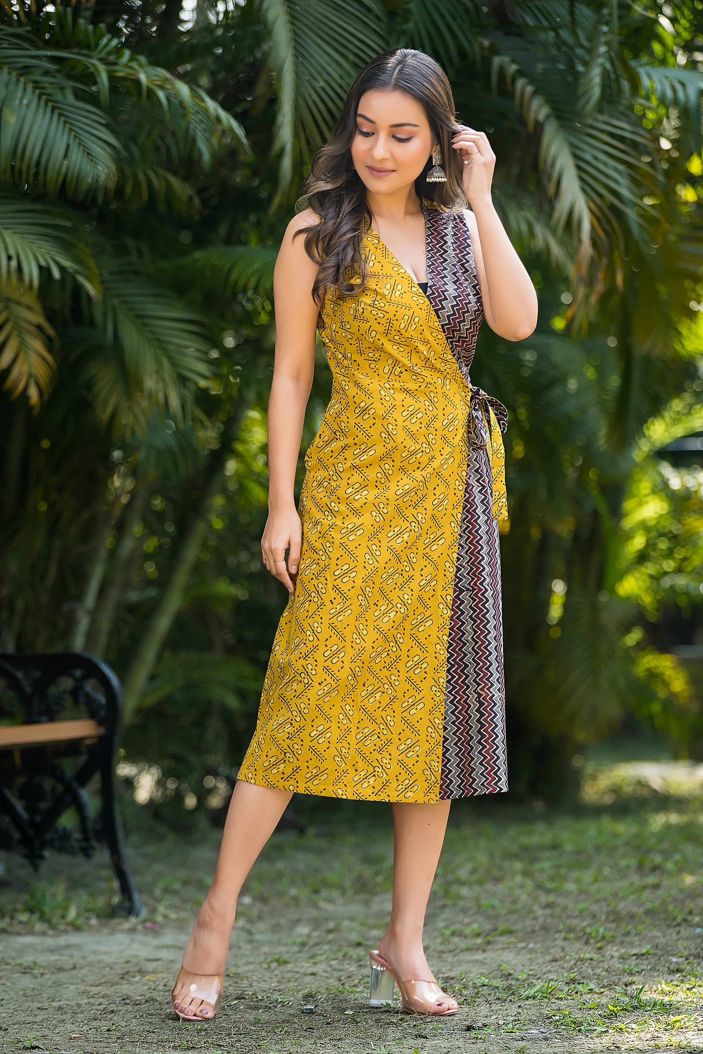 Women's Cotton Yellow Wrapper Dress