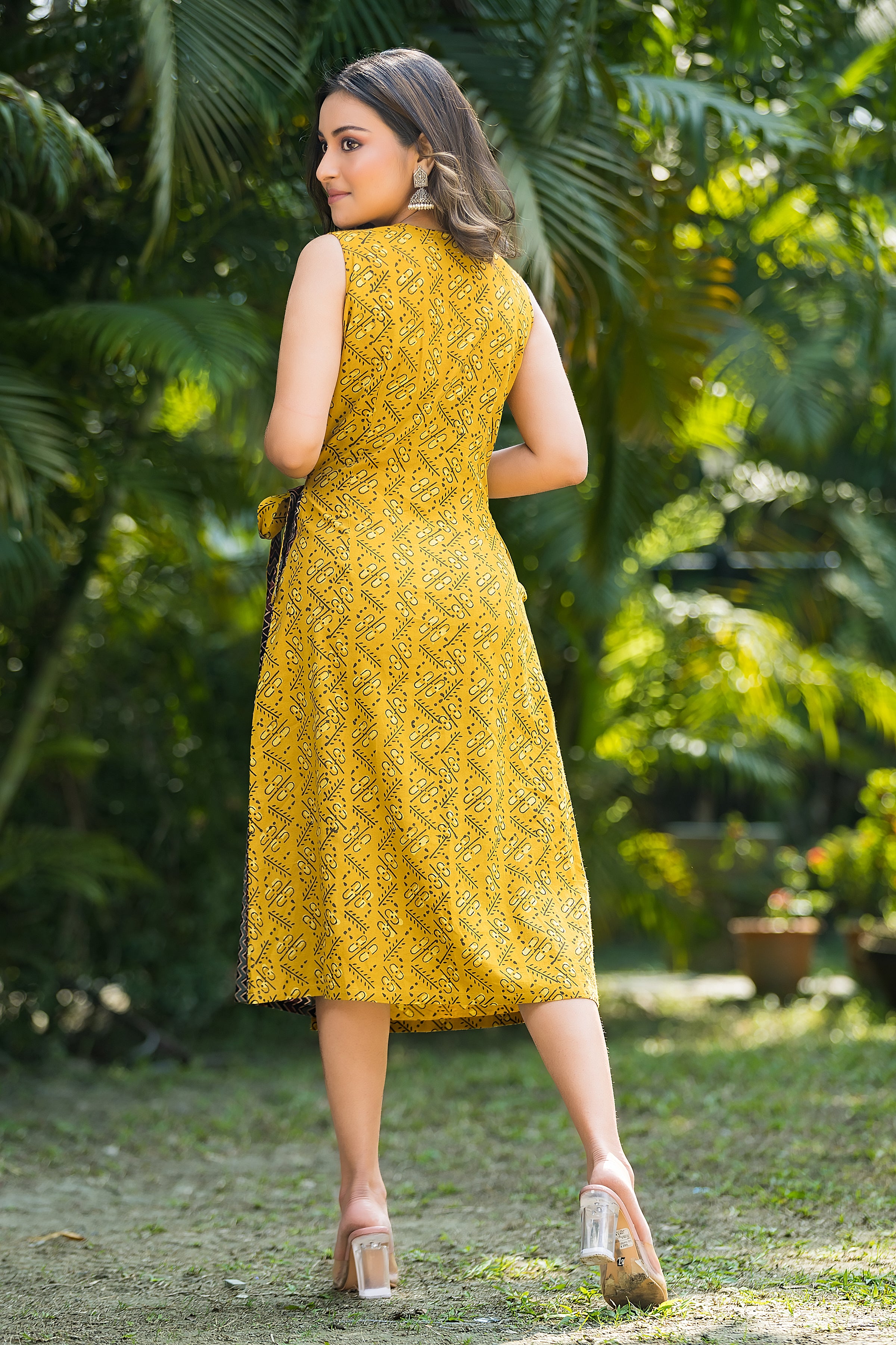 Women's Cotton Yellow Wrapper Dress