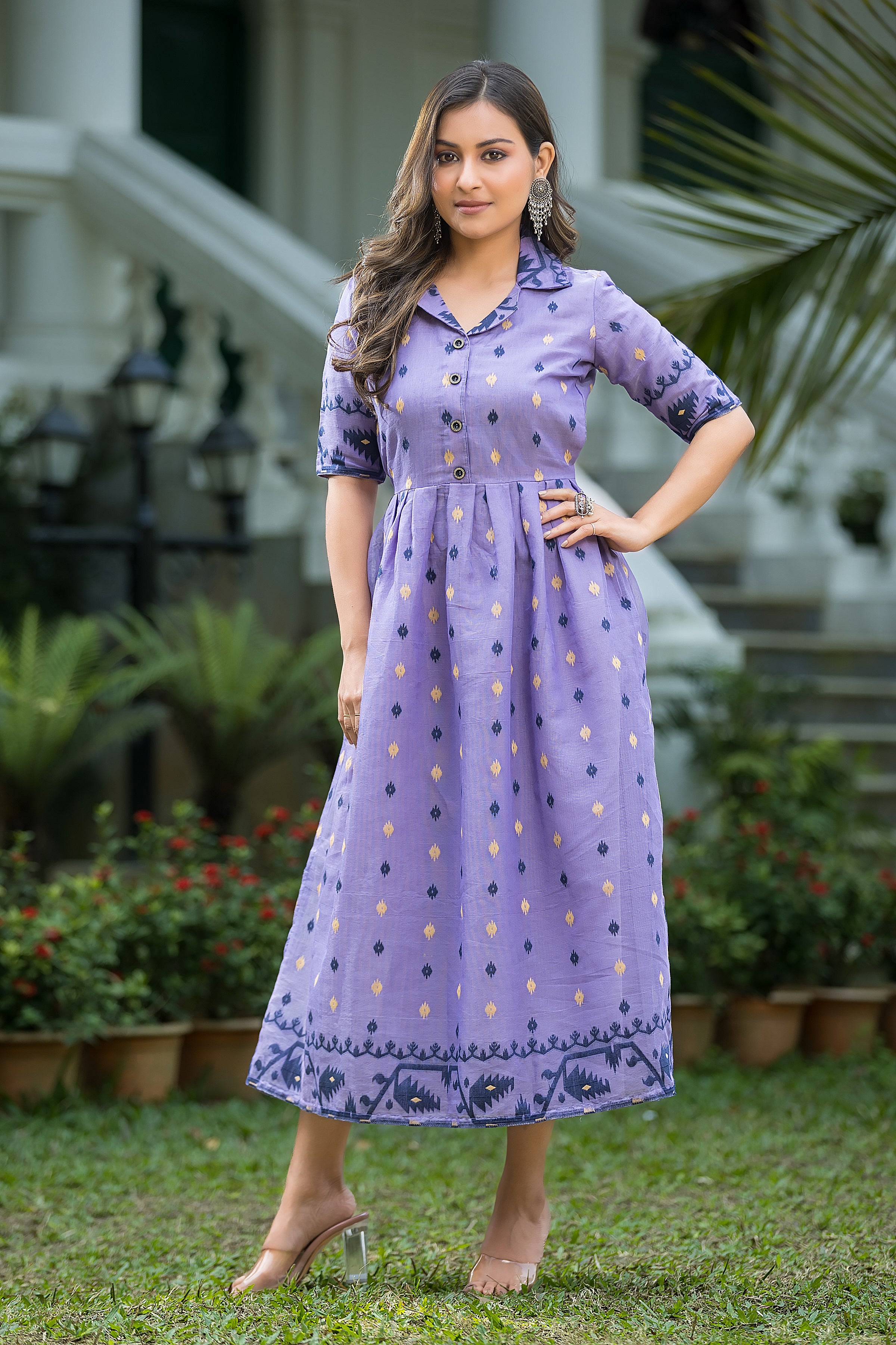 Women's Handwoven Lavender Jamdani Dress