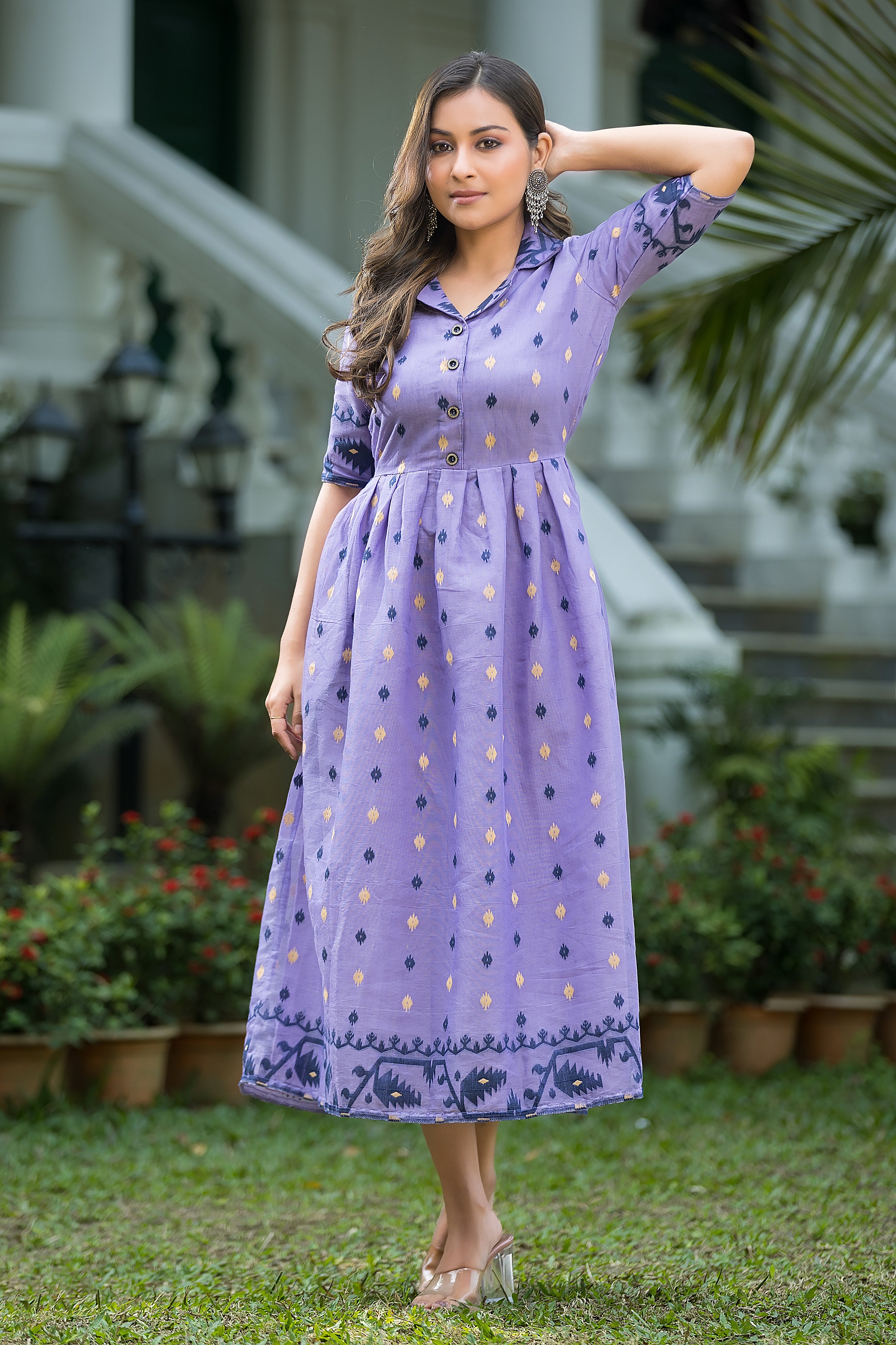 Women's Handwoven Lavender Jamdani Dress