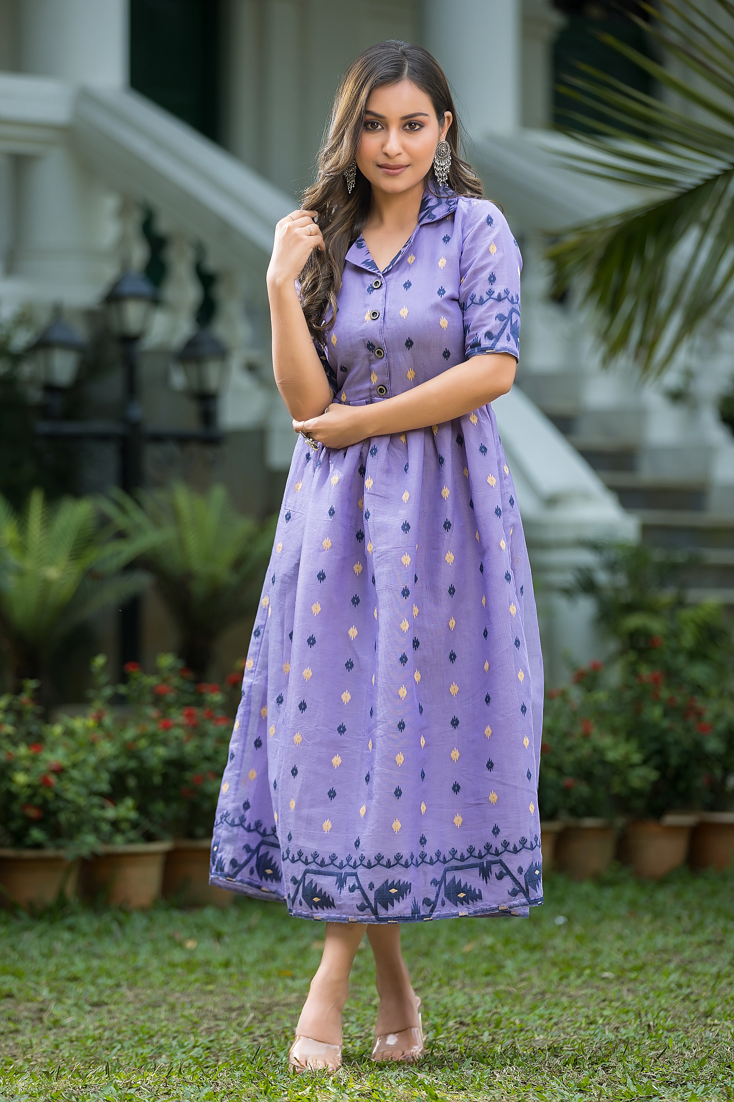 Women's Handwoven Lavender Jamdani Dress
