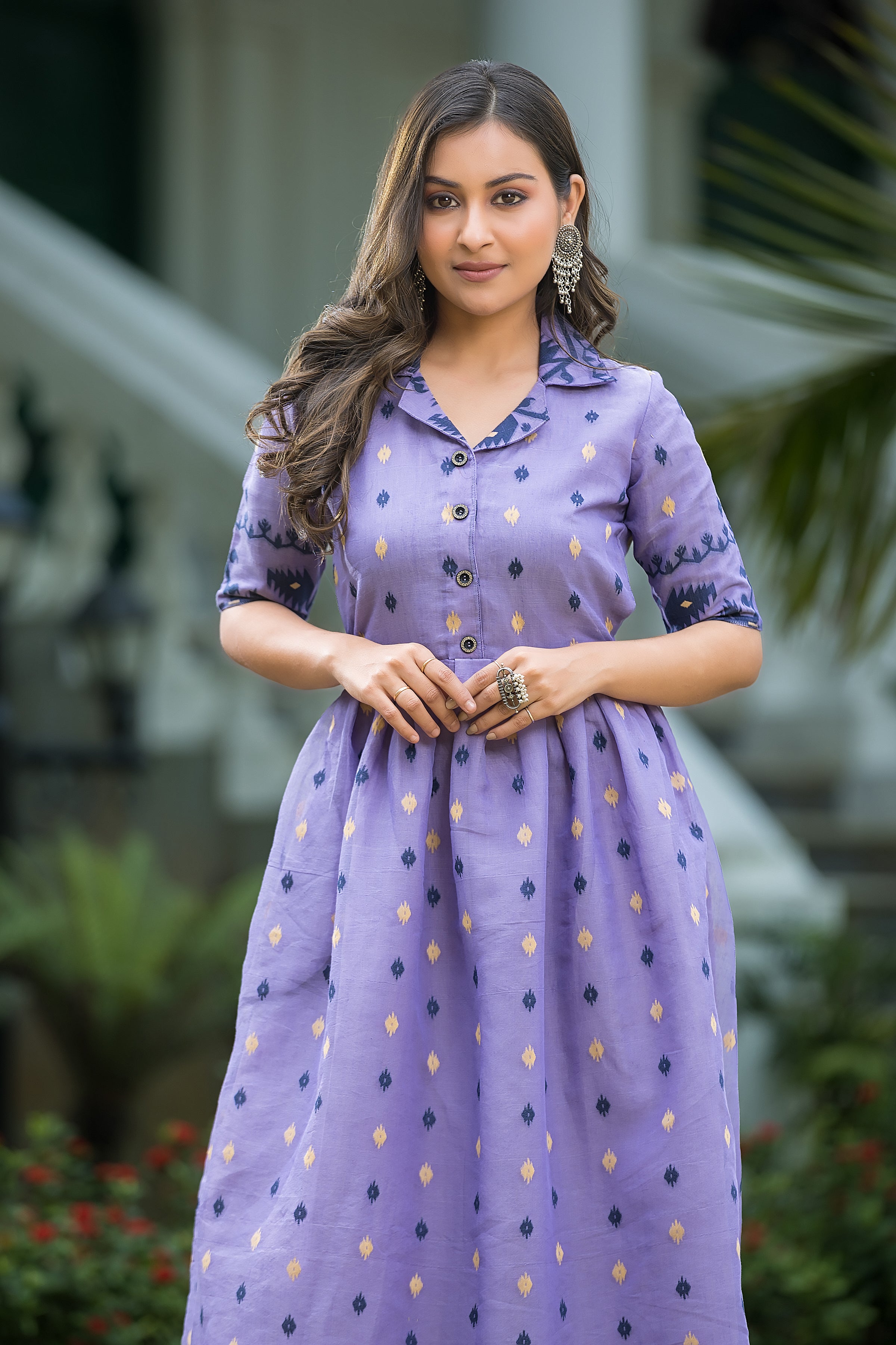 Women's Handwoven Lavender Jamdani Dress