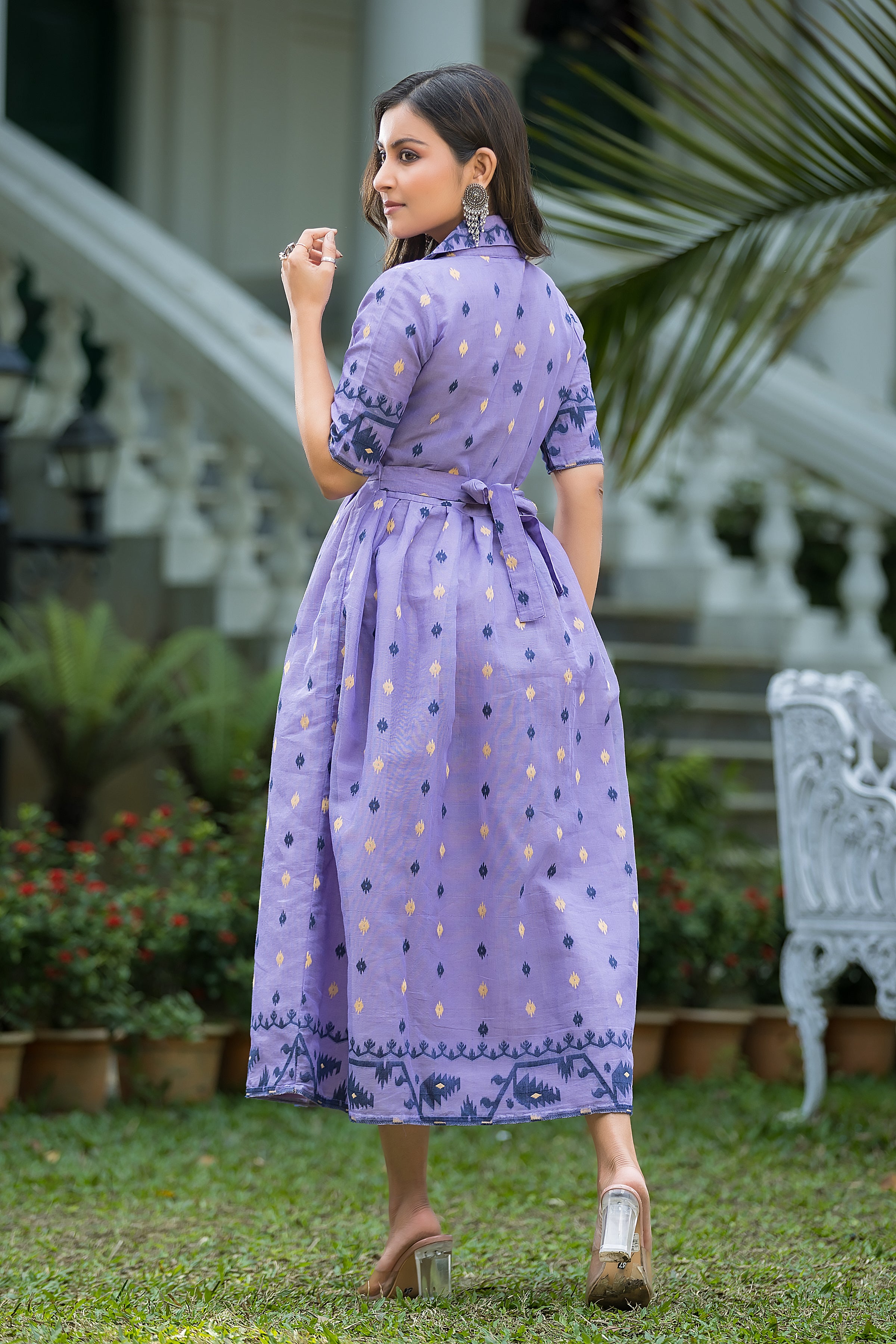 Women's Handwoven Lavender Jamdani Dress
