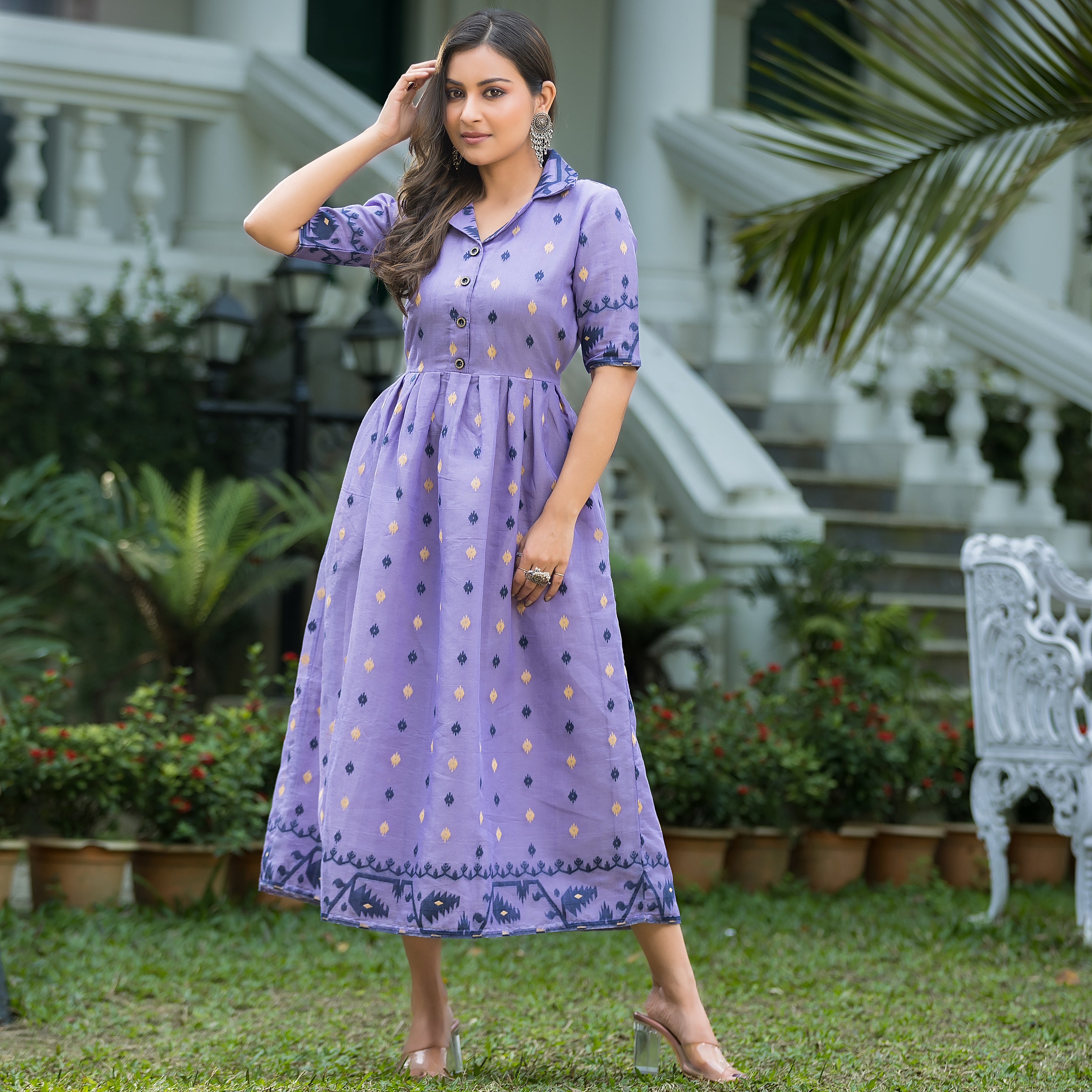 Women's Handwoven Lavender Jamdani Dress
