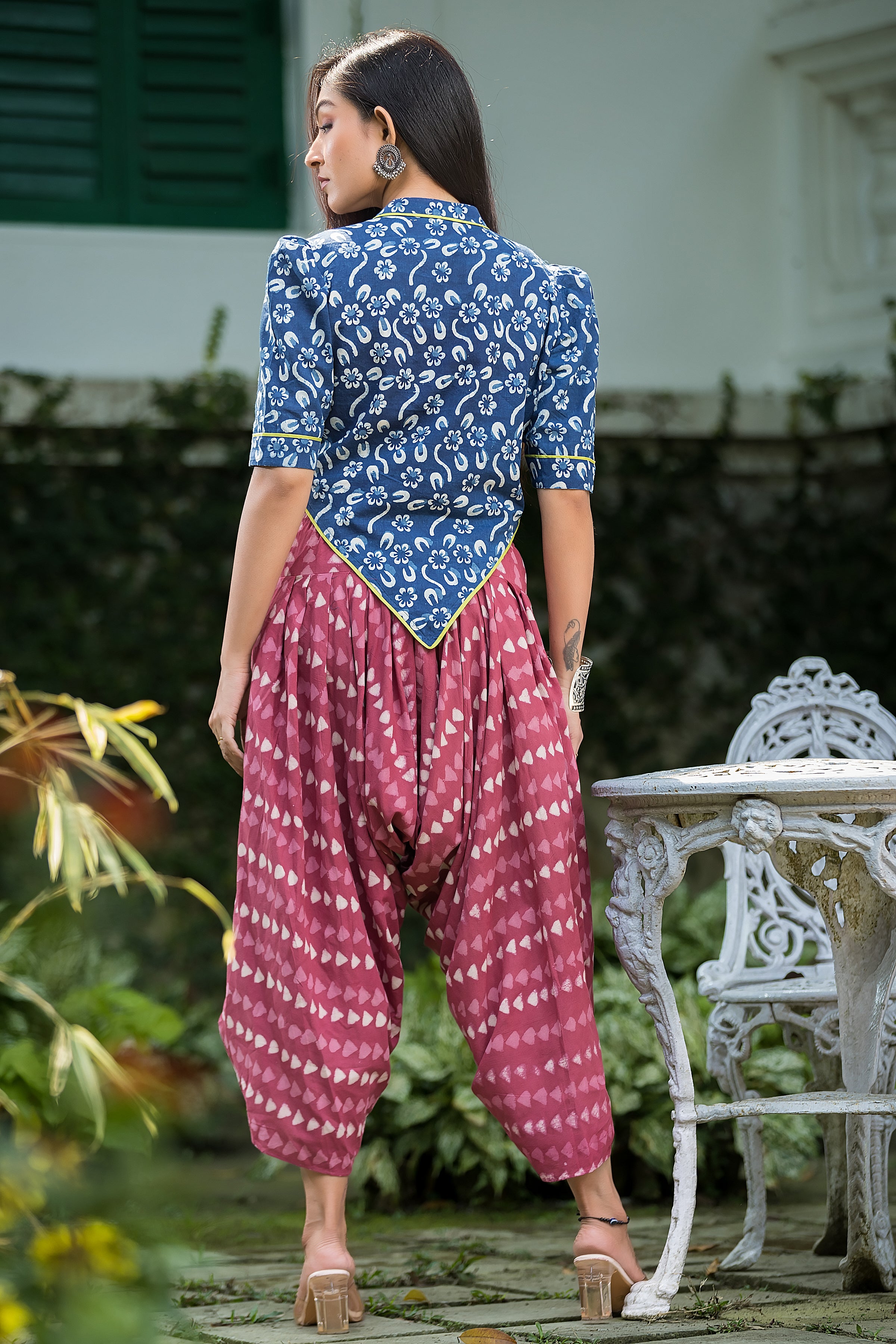 Women's Maroon Top & Dhoti With Jacket