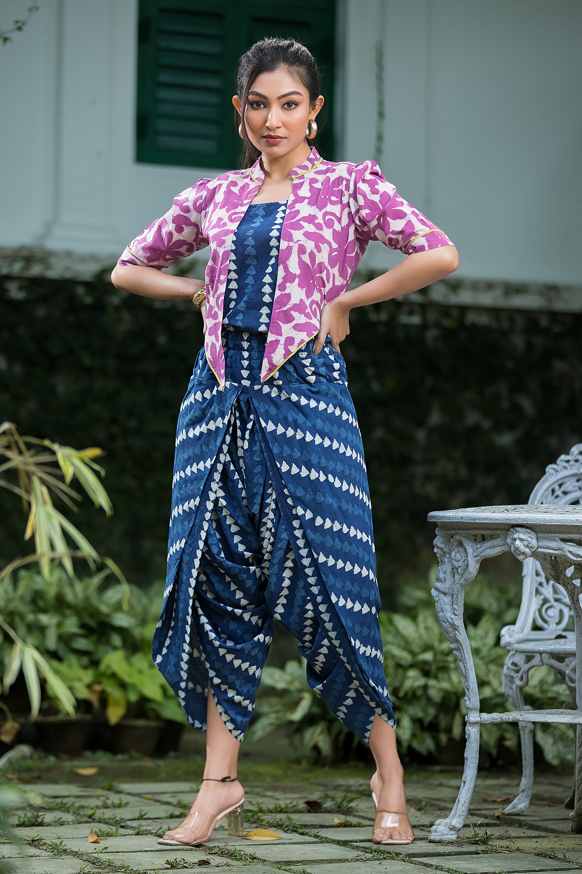 Women's Indigo Top & Dhoti With Jacket