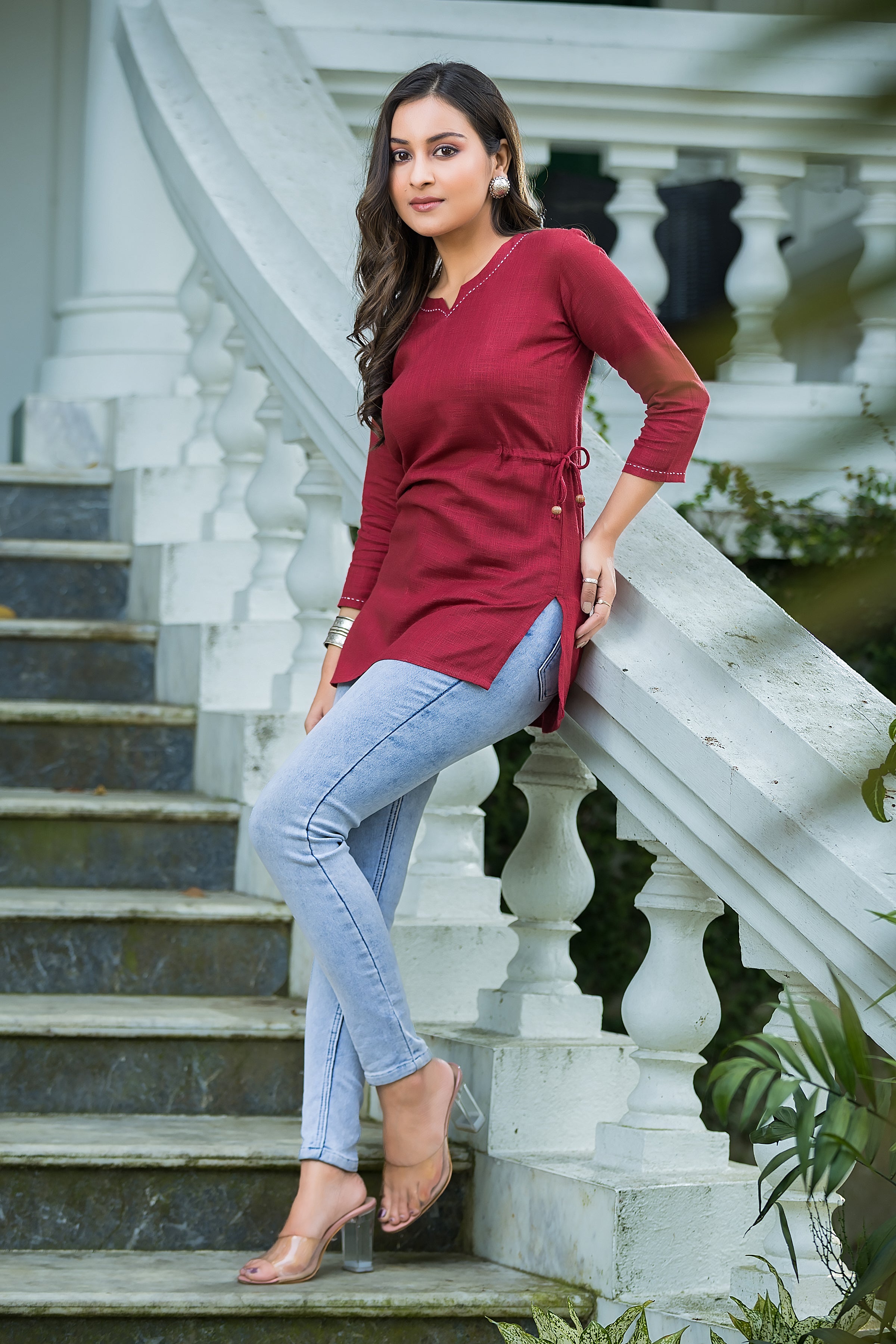 Women's Red Cotton String Top