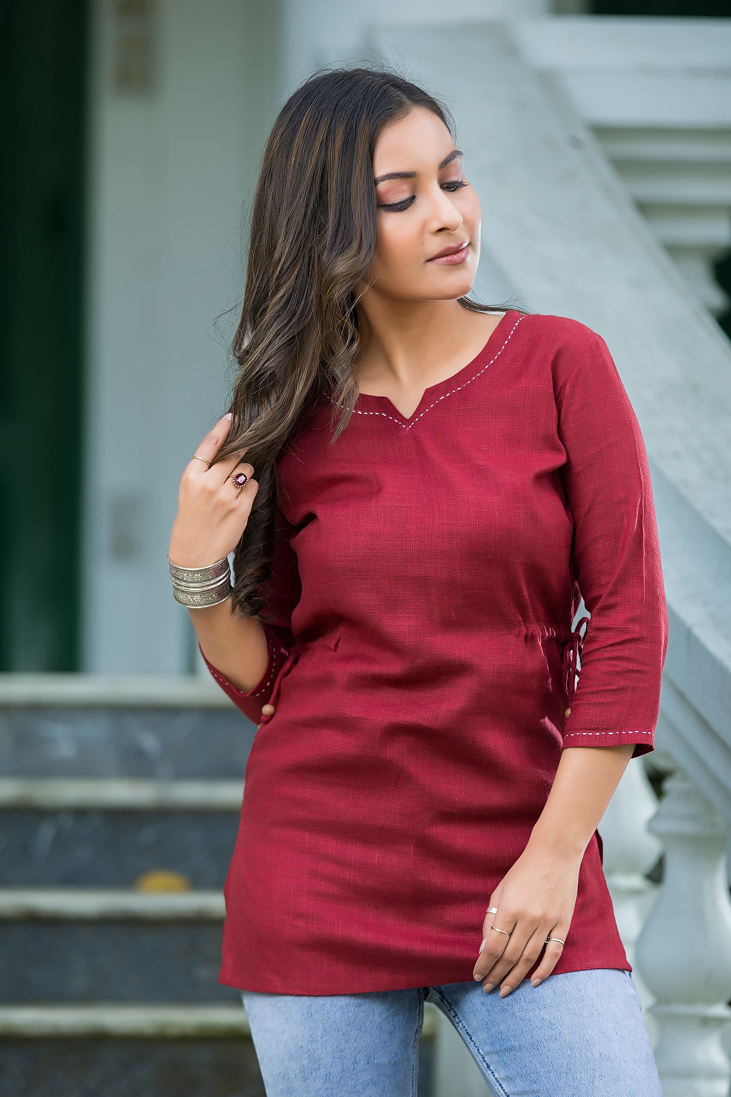 Women's Red Cotton String Top