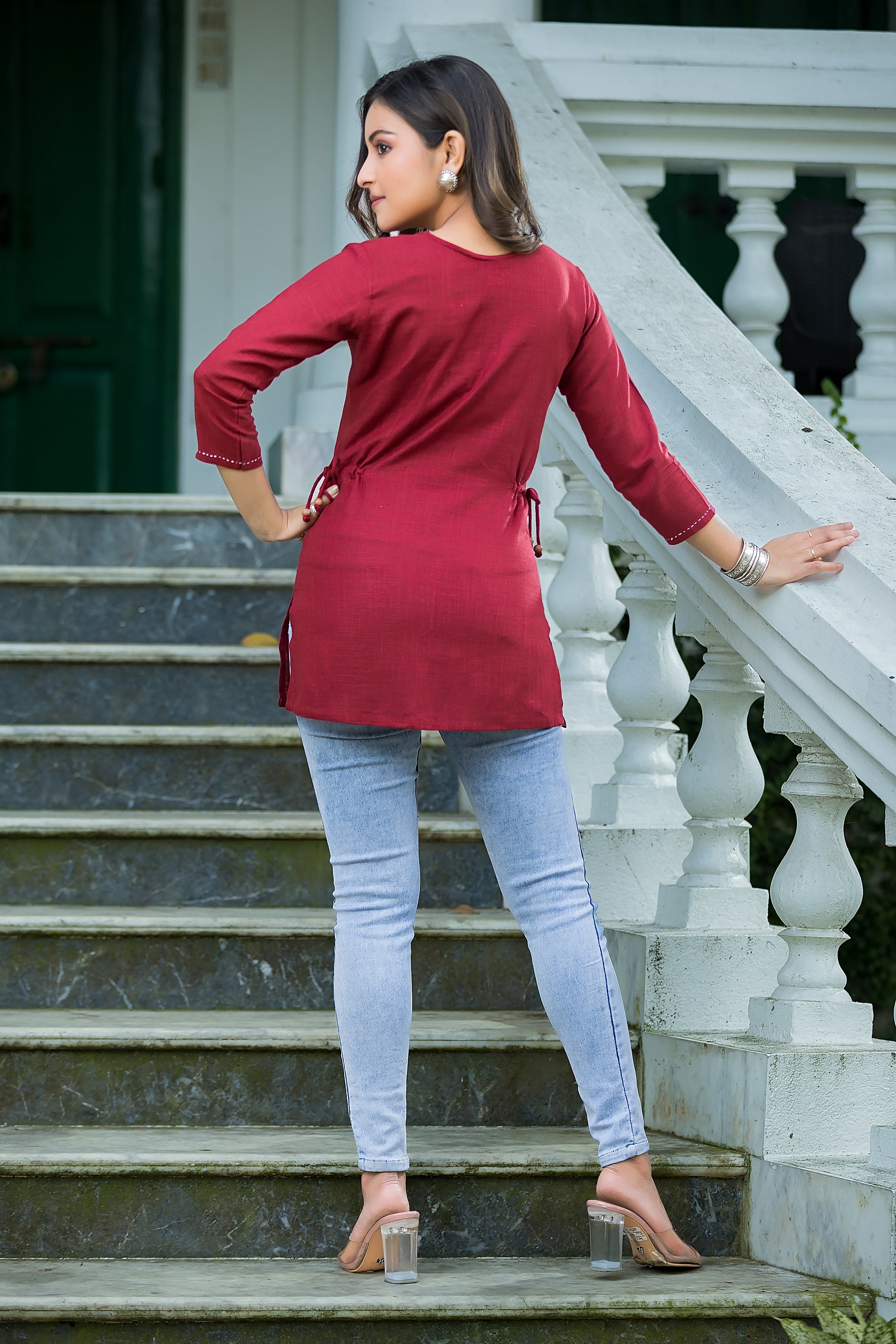 Women's Red Cotton String Top