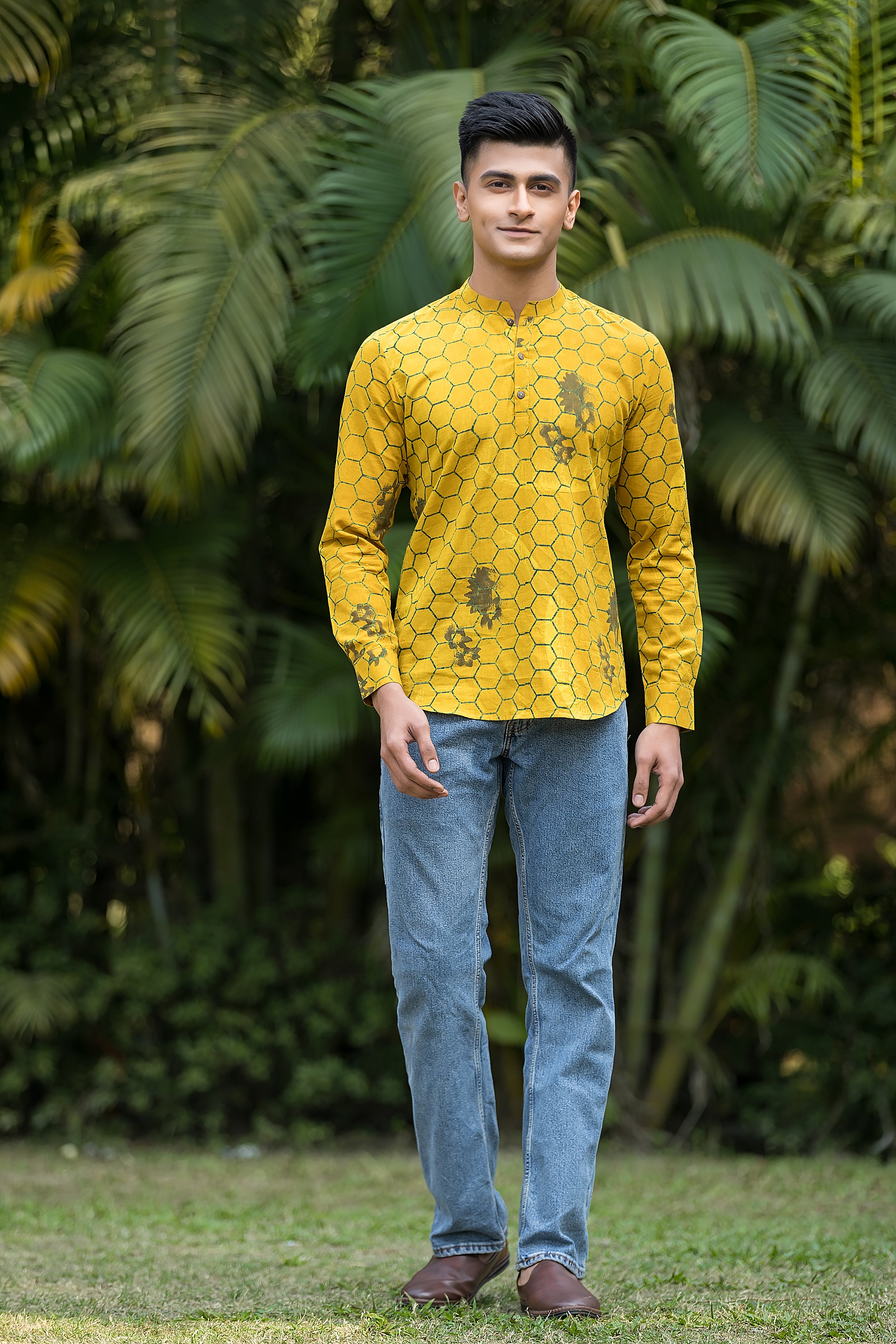 Men's Yellow Band Collar Kurta