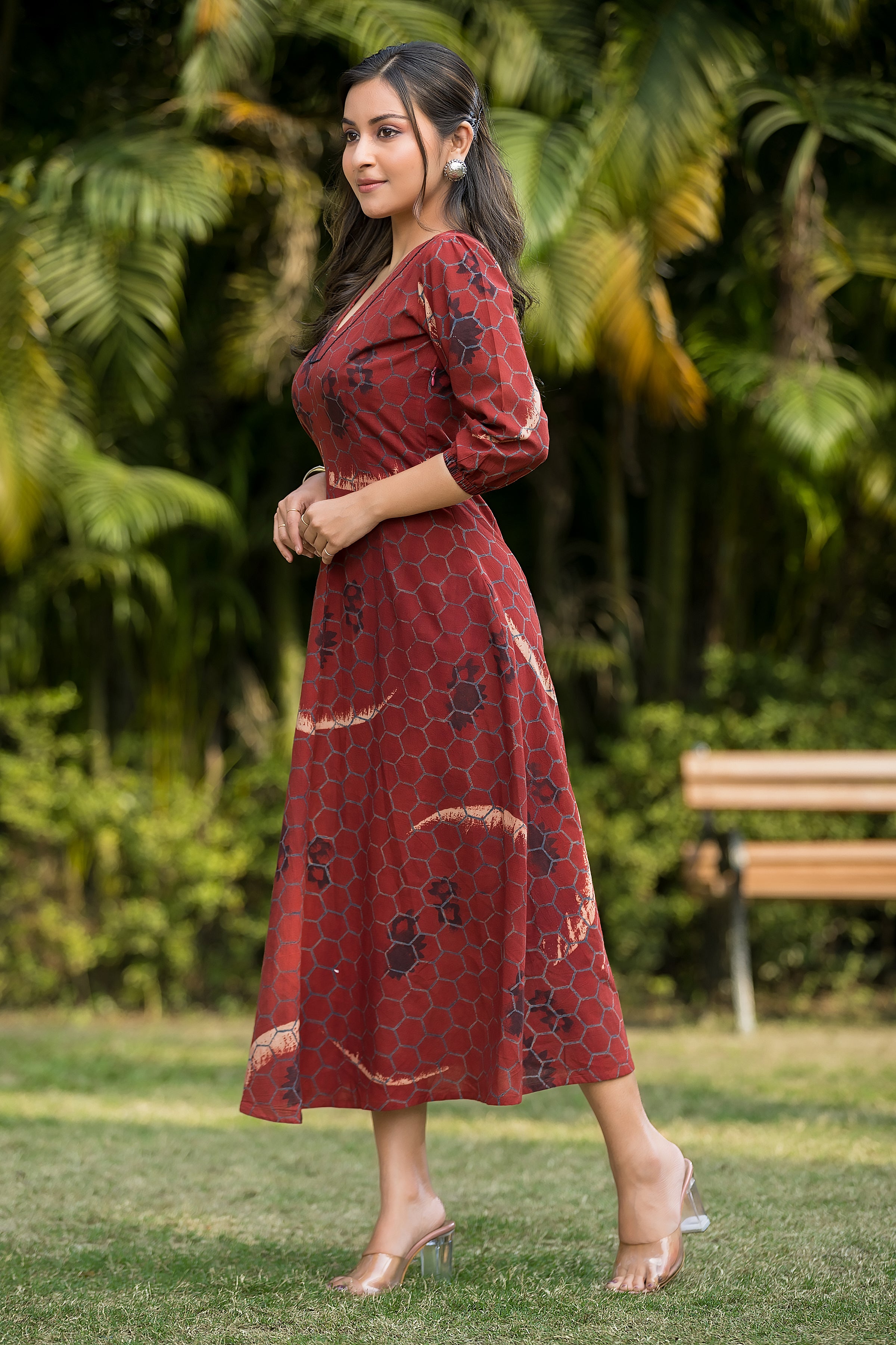 Women's Red Handblock Dress