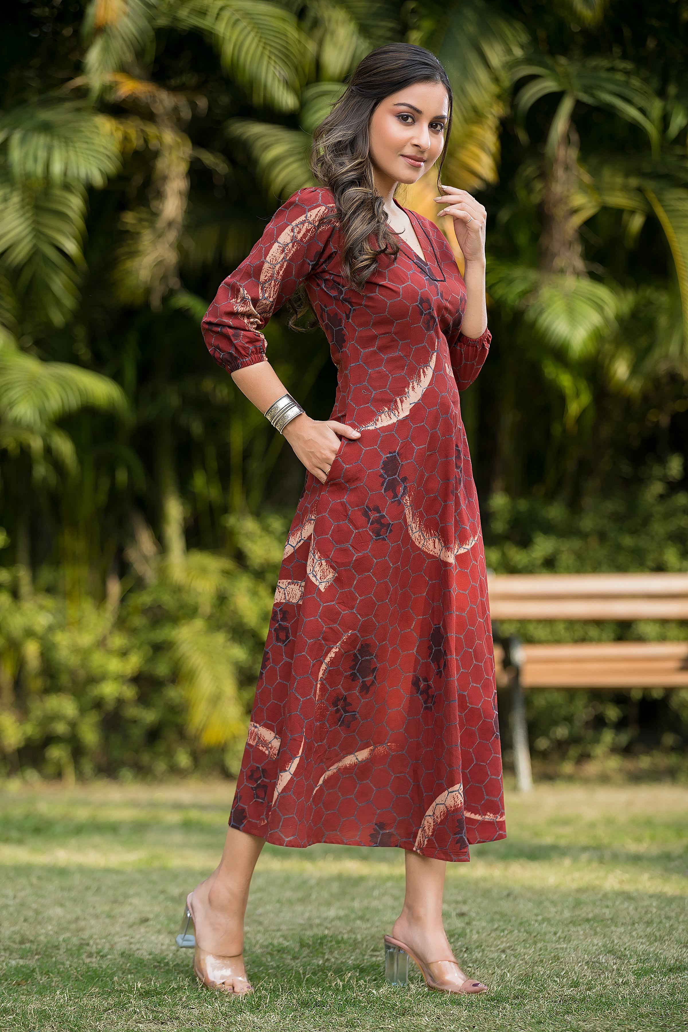 Women's Red Handblock Dress