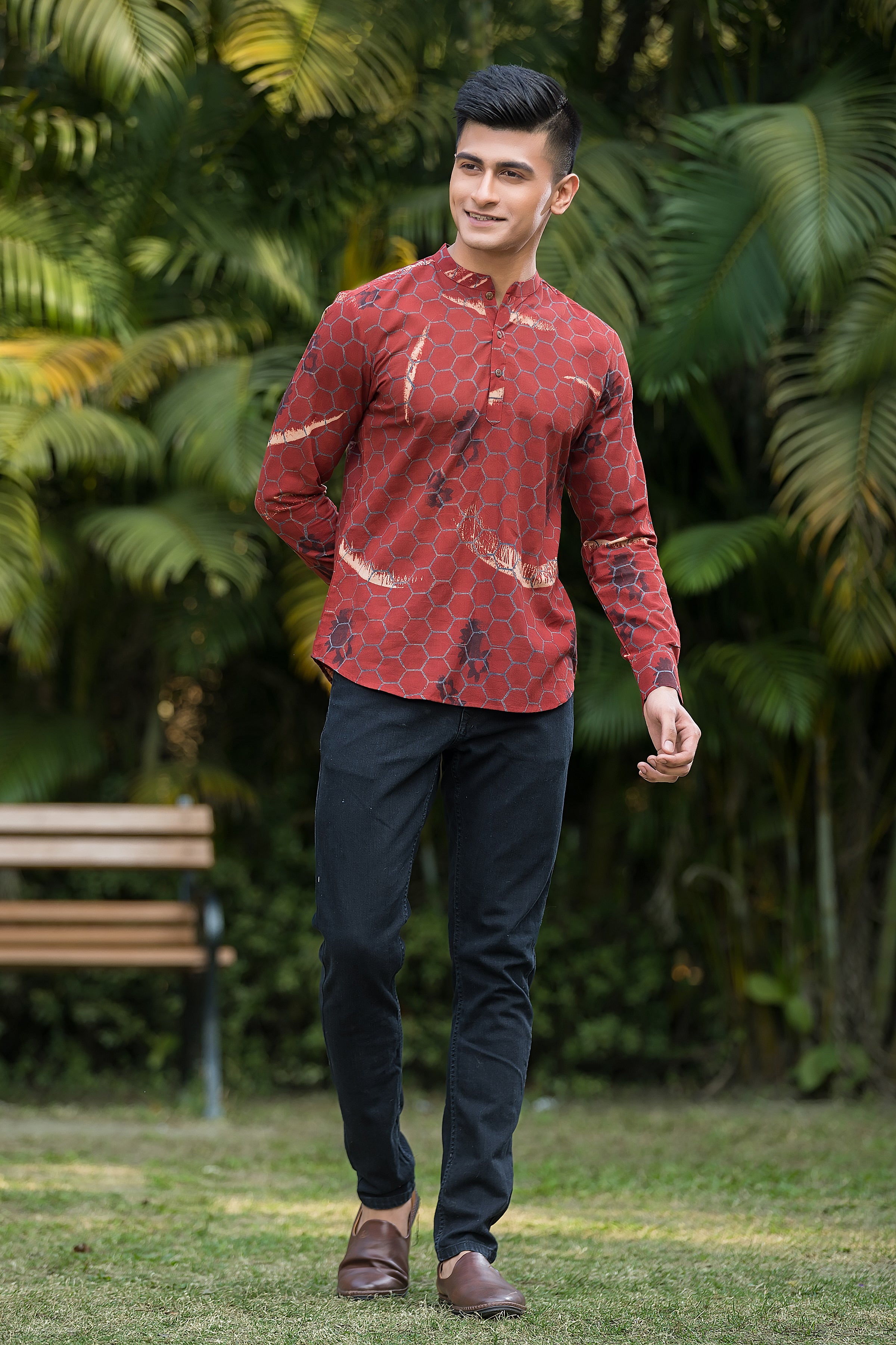 Men's Maroon Band Collar Kurta