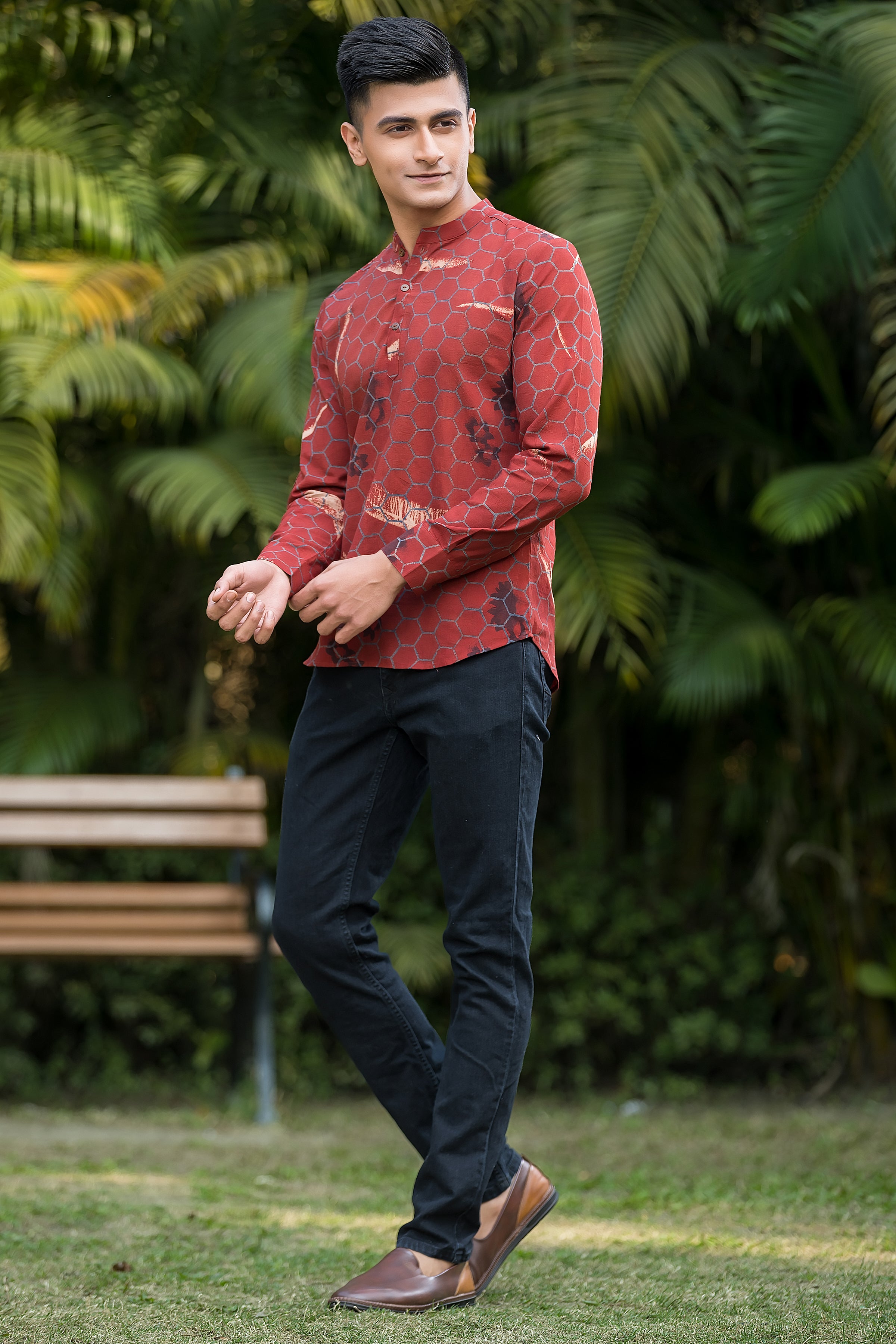 Men's Maroon Band Collar Kurta
