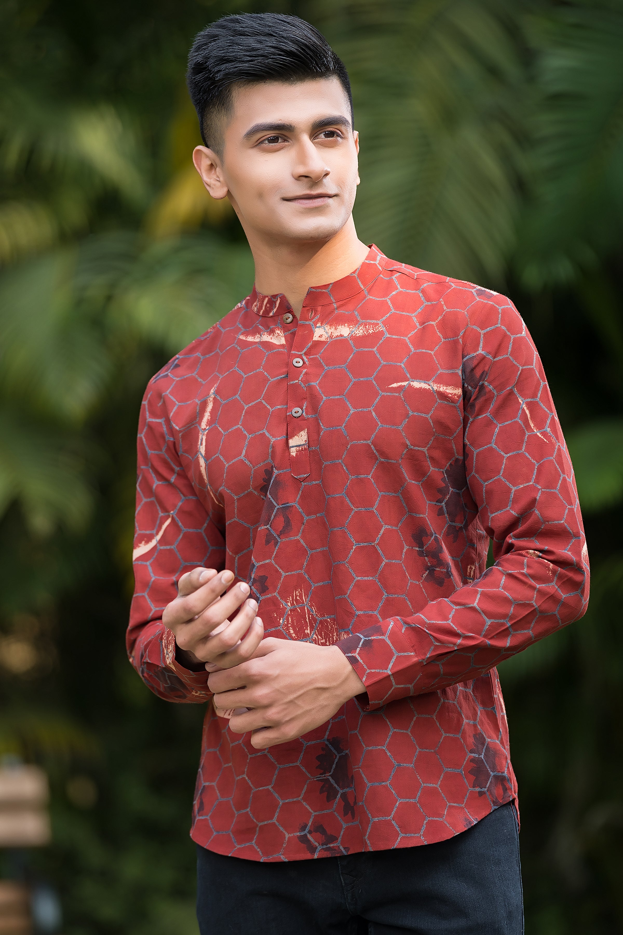 Men's Maroon Band Collar Kurta