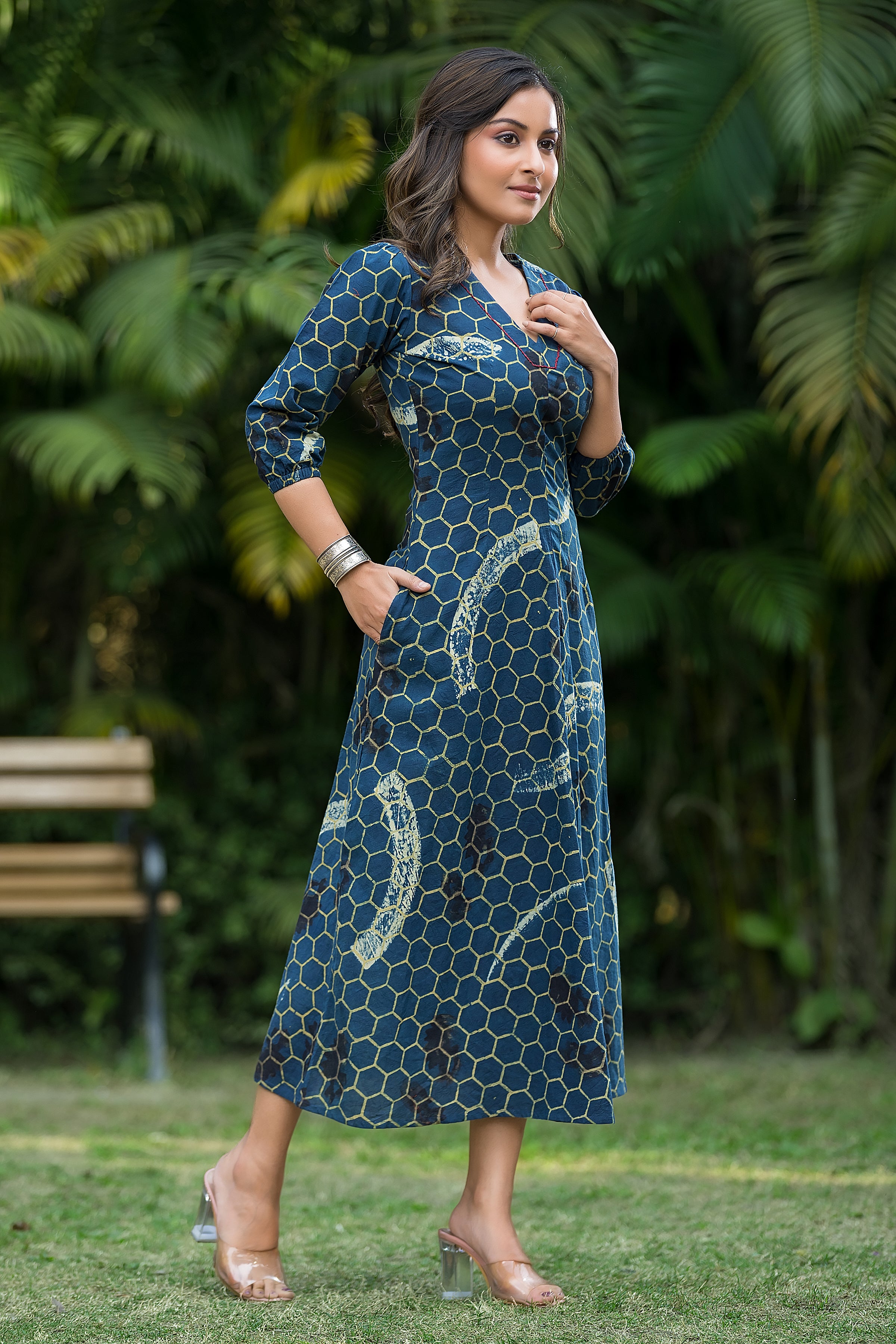 Women's Indigo Handblock Dress - Crazy Needle Online