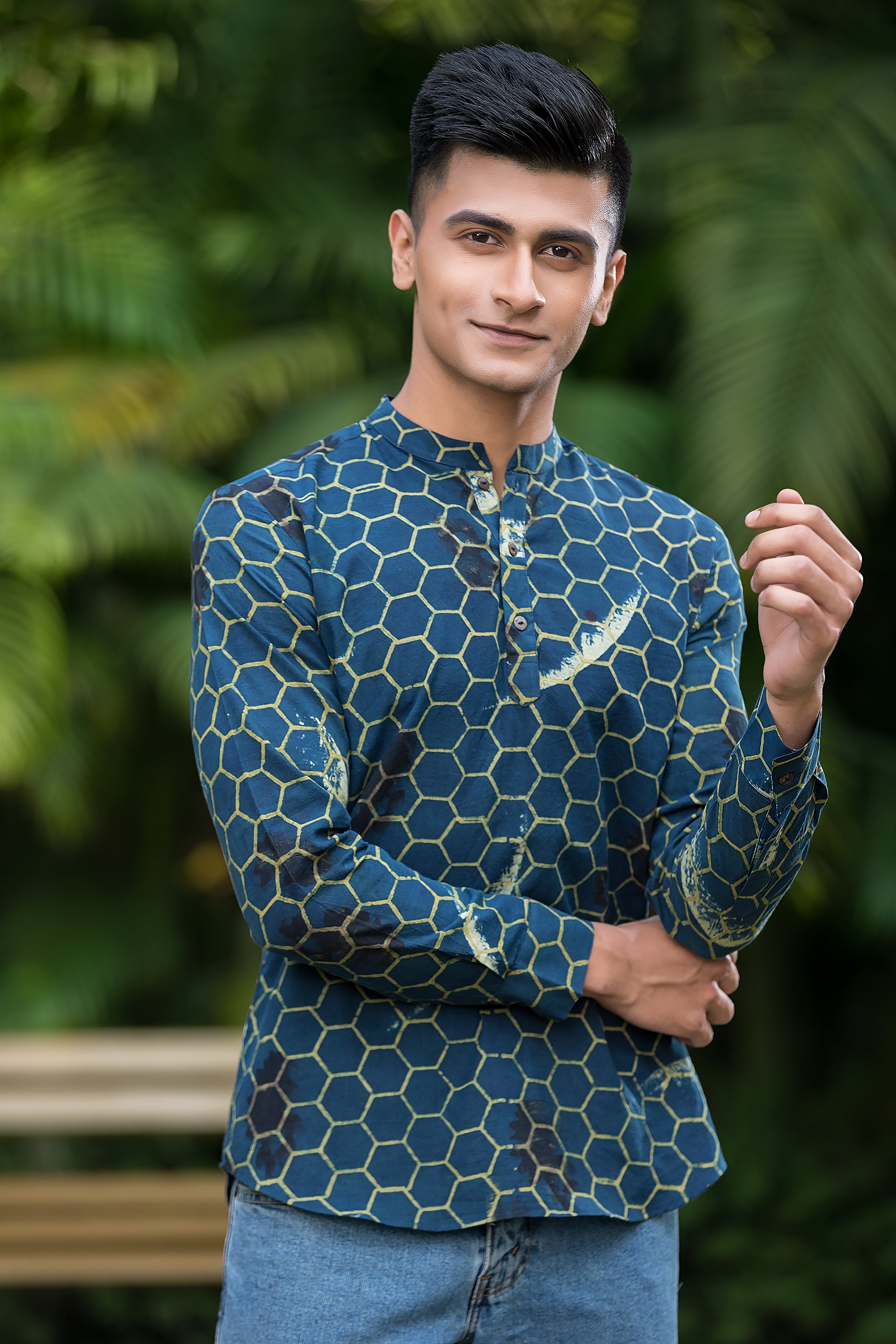 Men's Indigo Band Collar Kurta