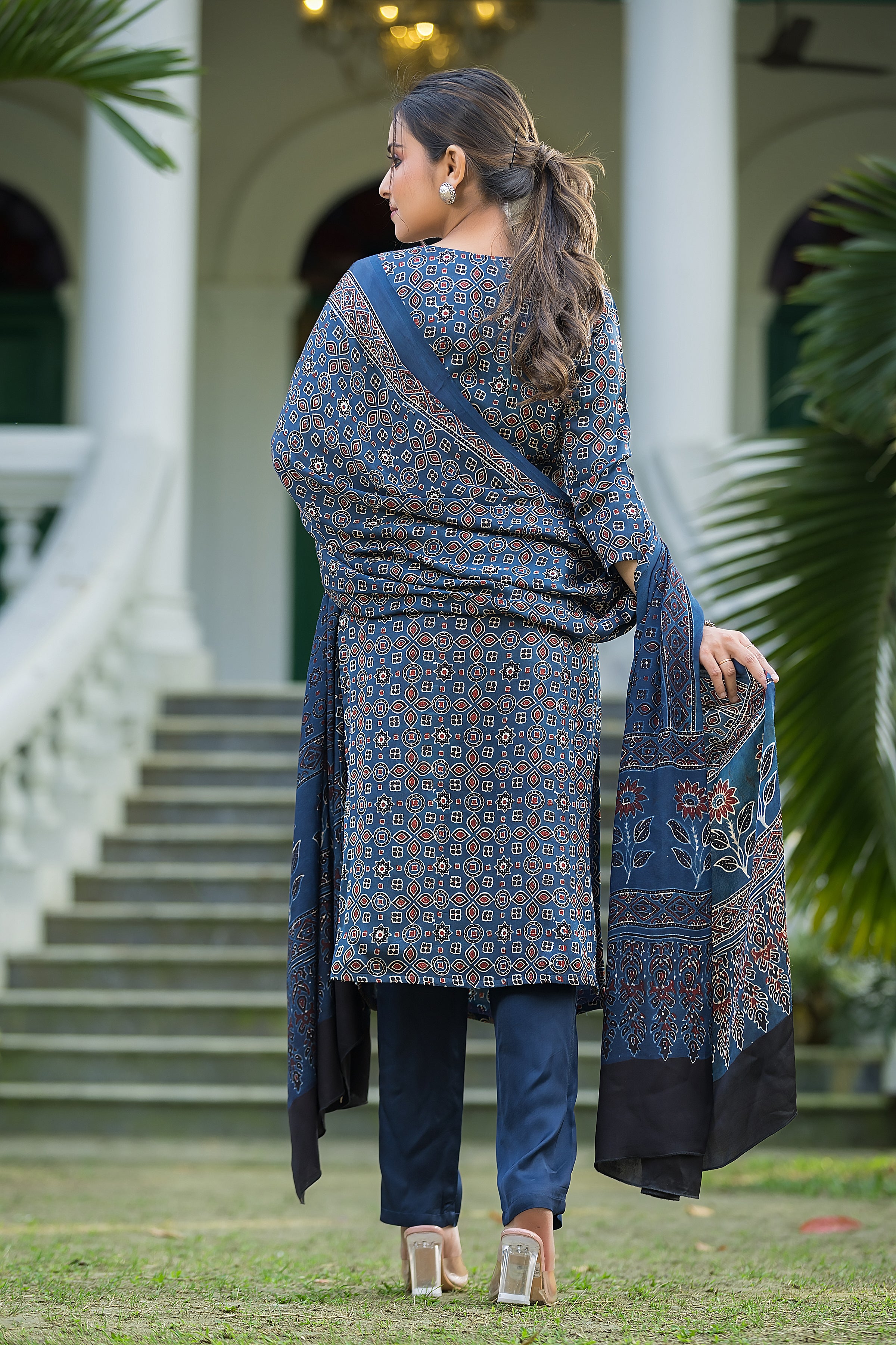 Women's Indigo Modal Ajrakh Suit Set with Dupatta