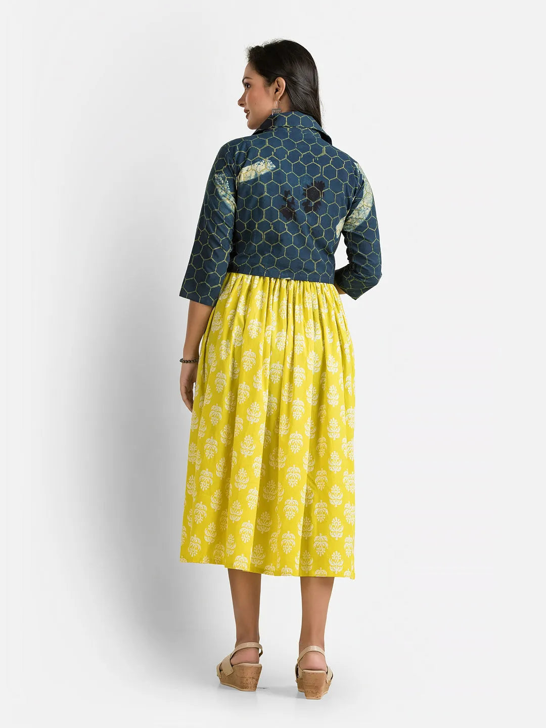 Women's Yellow Gown With Navy Jacket
