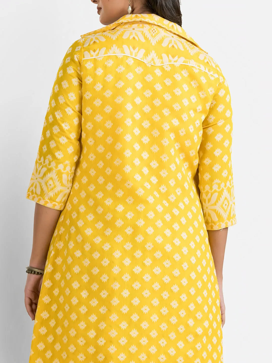 Women's White Dress With Yellow Jamdani Shrug