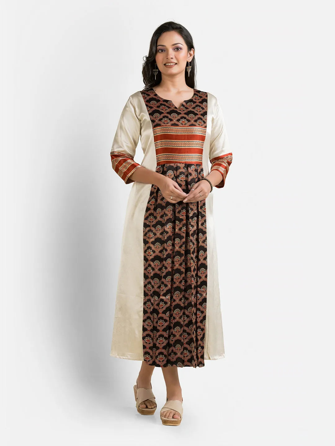 Women's White Mashru Silk Dress