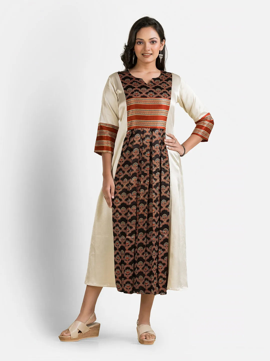 Women's White Mashru Silk Dress